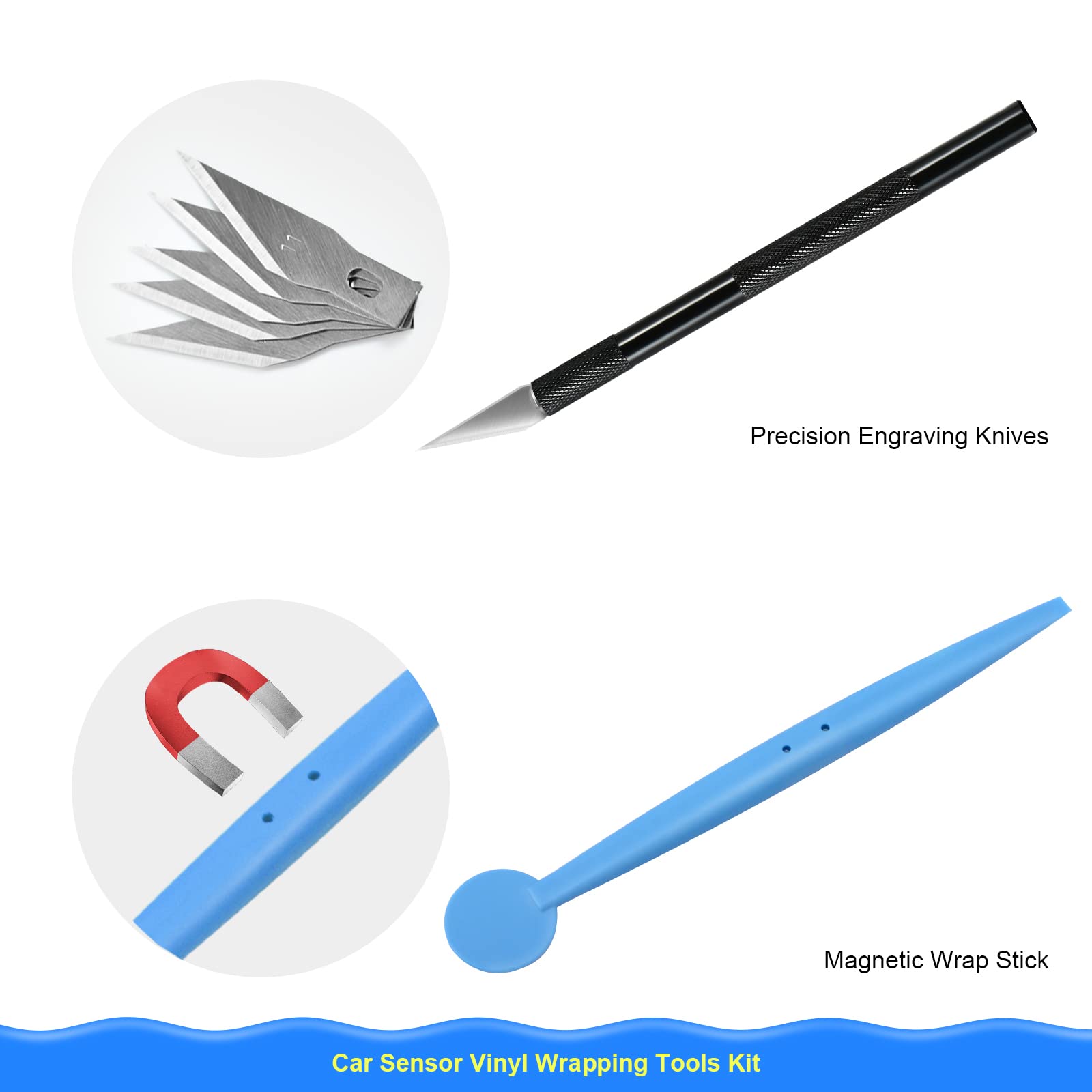 NEWISHTOOL Vinyl Wrap Tools Kit - 13mm-25mm Car Wrapping Tool with Parking Sensor Hole Cutter, Micro Squeegee, Vinyl Knife & 5 Razor Blades for Professional Vehicle Wrapping - Perfect for DIY Car Decals, Boat Wraps & Motorcycle Graphics