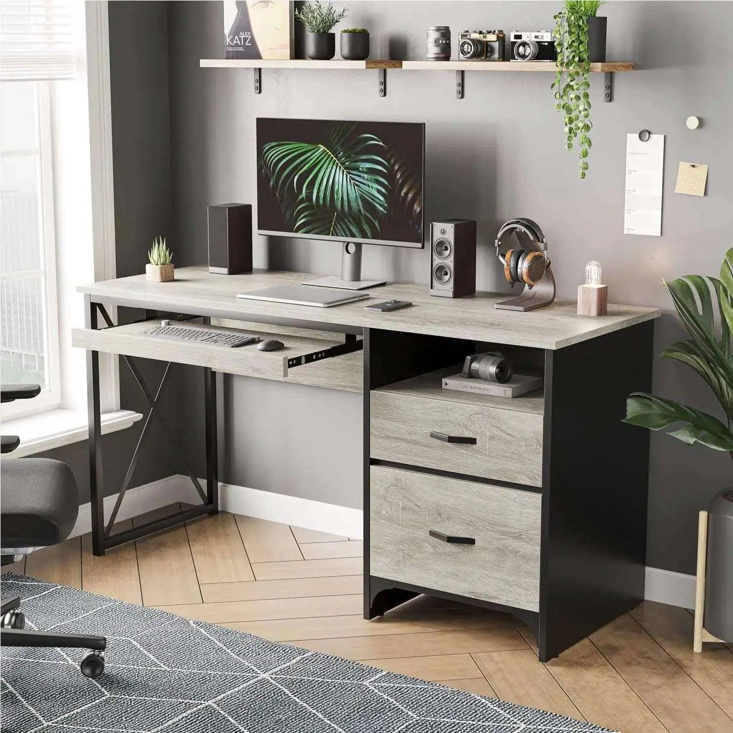 Bestier Computer Desk with Keyboard Tray & Storage Drawers - Home Office Desk for Work, Study & Gaming - Ergonomic Writing Desk for Small Spaces & Bedrooms