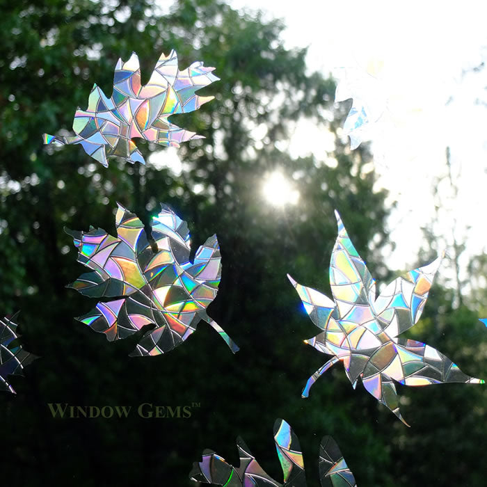 Mixed Leaves Window Gems - Set of 9 Stained Glass Sun Catchers for Home Decor, Wedding & Party Decorations - Perfect for Windows, Doors & Gifts