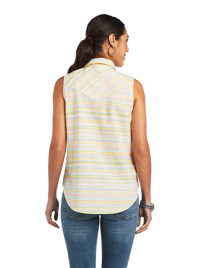 Ariat Women's Sleeveless Jasmine Shirt - Yarn Dye Jacquard Stripe Western Top for Casual Wear & Outdoor Activities