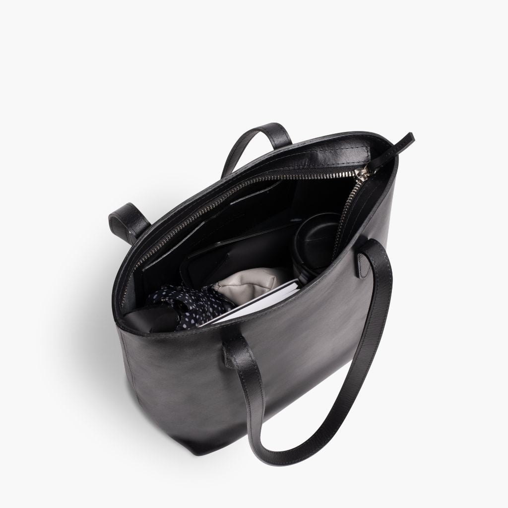 Stylish Black Medium Zipper Tote Bag for Women - Perfect for Work, Travel, and Everyday Use | Durable & Spacious Handbag