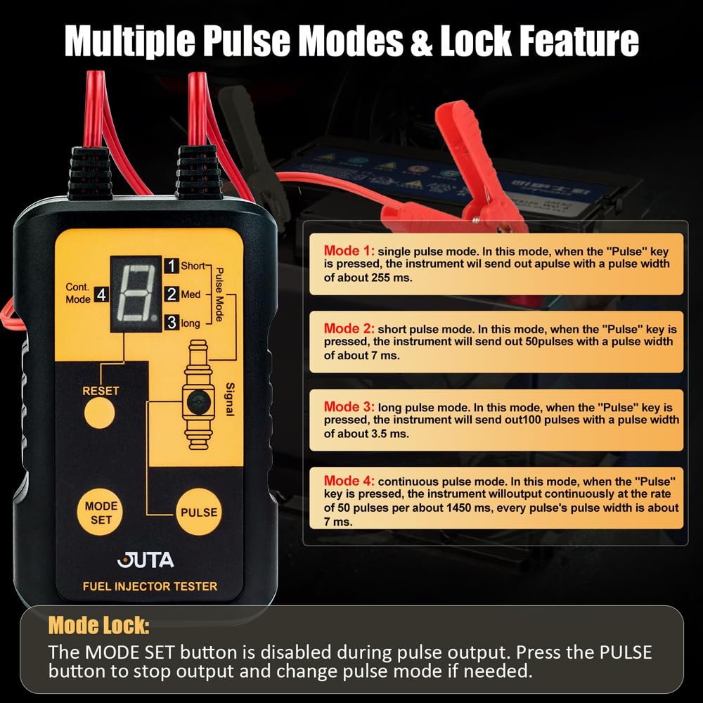 JUTA VT200 Fuel Injector Tester Cleaner Tool - Professional Fuel System Cleaner with 2 Size Cleaning Adapters for Gasoline Engines - Perfect for Auto Repair Shops & DIY Car Maintenance