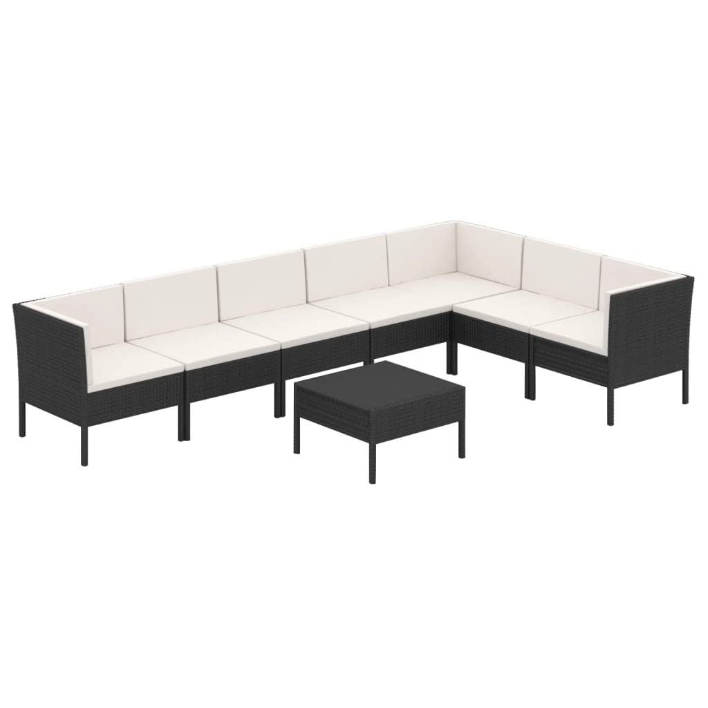 8-Piece Patio Lounge Set in Black & Cream White - Weather-Resistant Outdoor Poly Rattan Furniture with Powder-Coated Steel Frame & Thick Cushions - Perfect for Backyard, Garden, Poolside, and Patio Relaxation