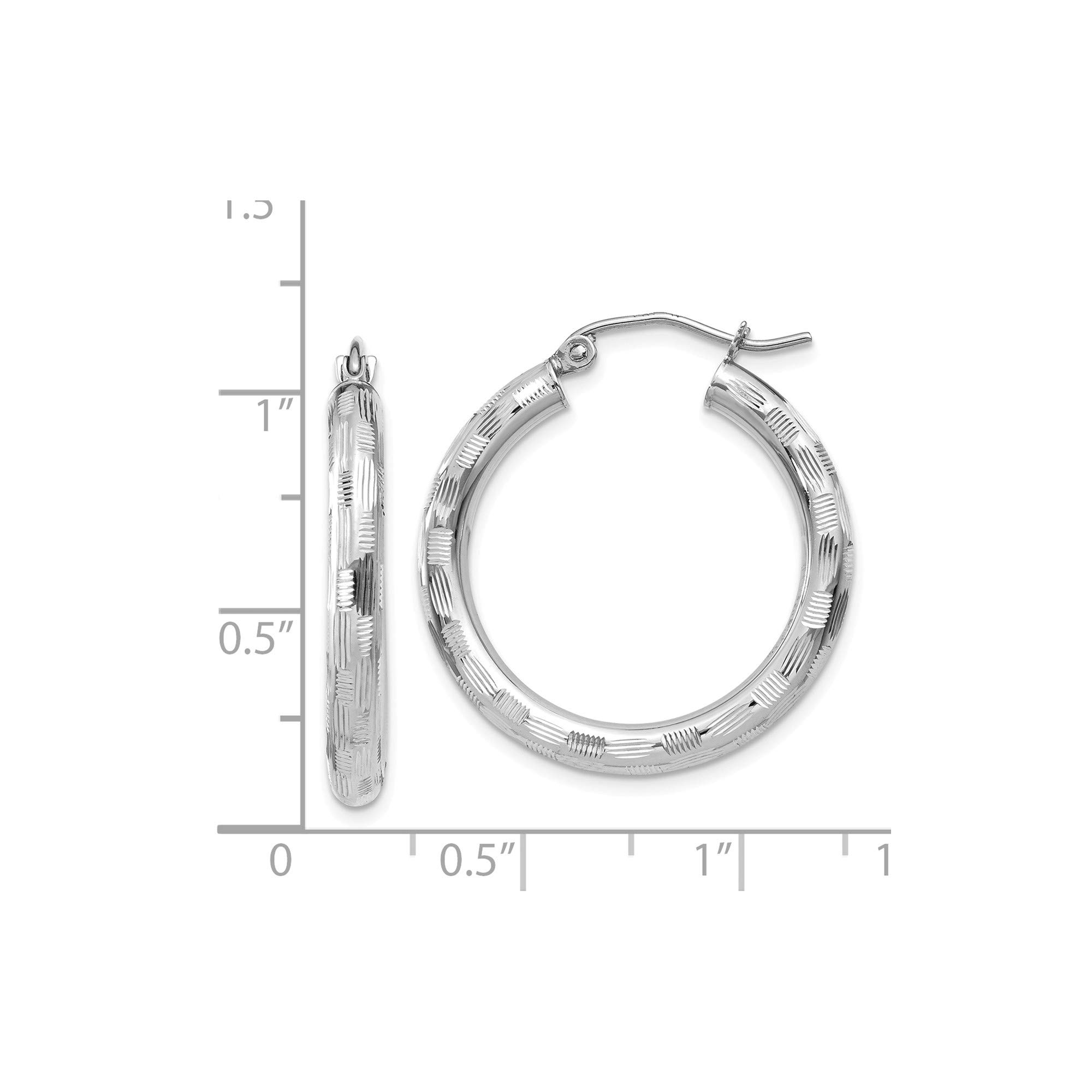 14K White Gold Textured Hoop Earrings for Women - Elegant Everyday Jewelry - Perfect for Work, Date Night & Special Occasions
