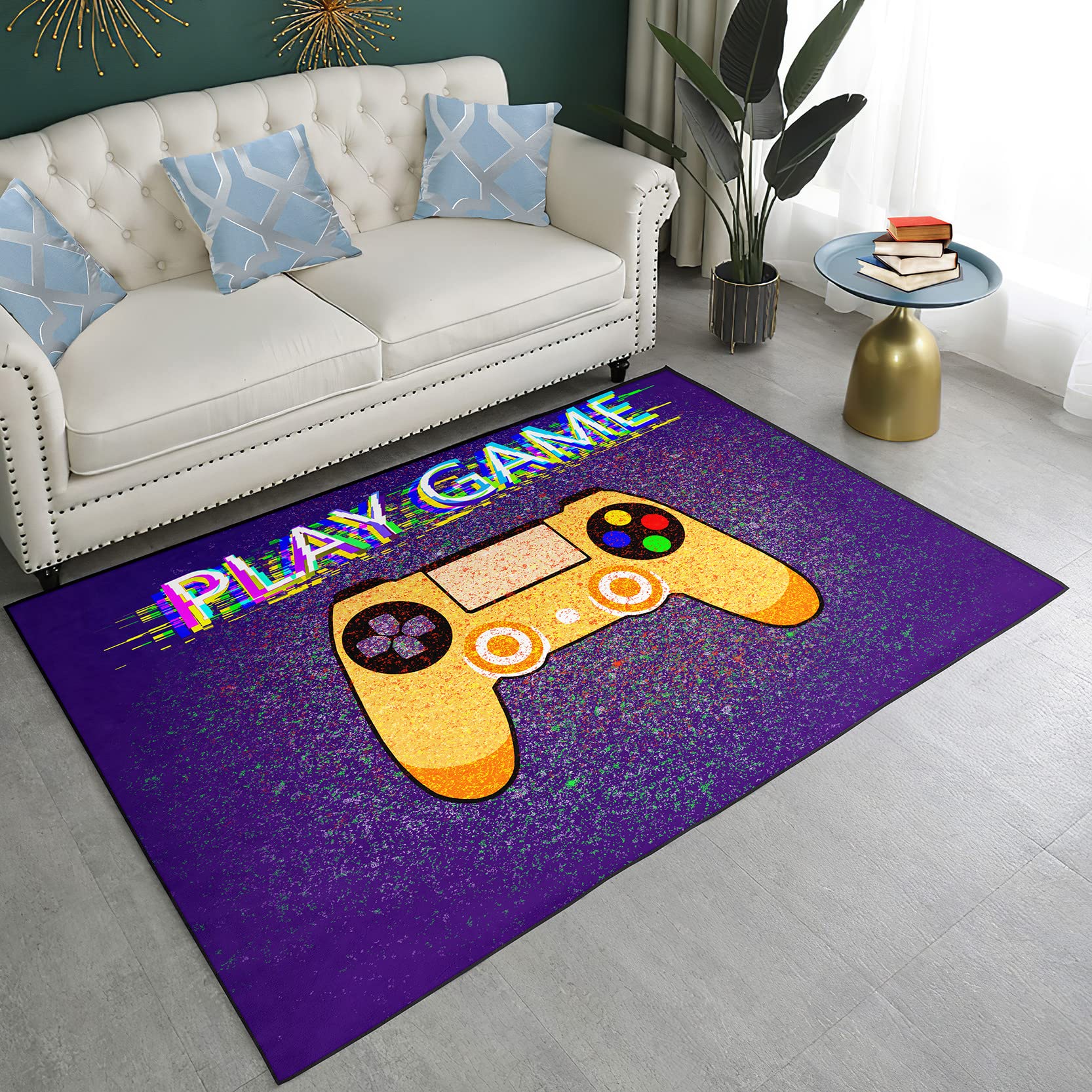 Gamer Rug for Boys Bedroom - Colorful Game Controller Floor Mat 47'' x 39'' - Soft Polyester Throw Rug for Game Room, Living Room, Indoor & Outdoor Use - Perfect for Gaming Setups, Kids Play Area and Home Decor