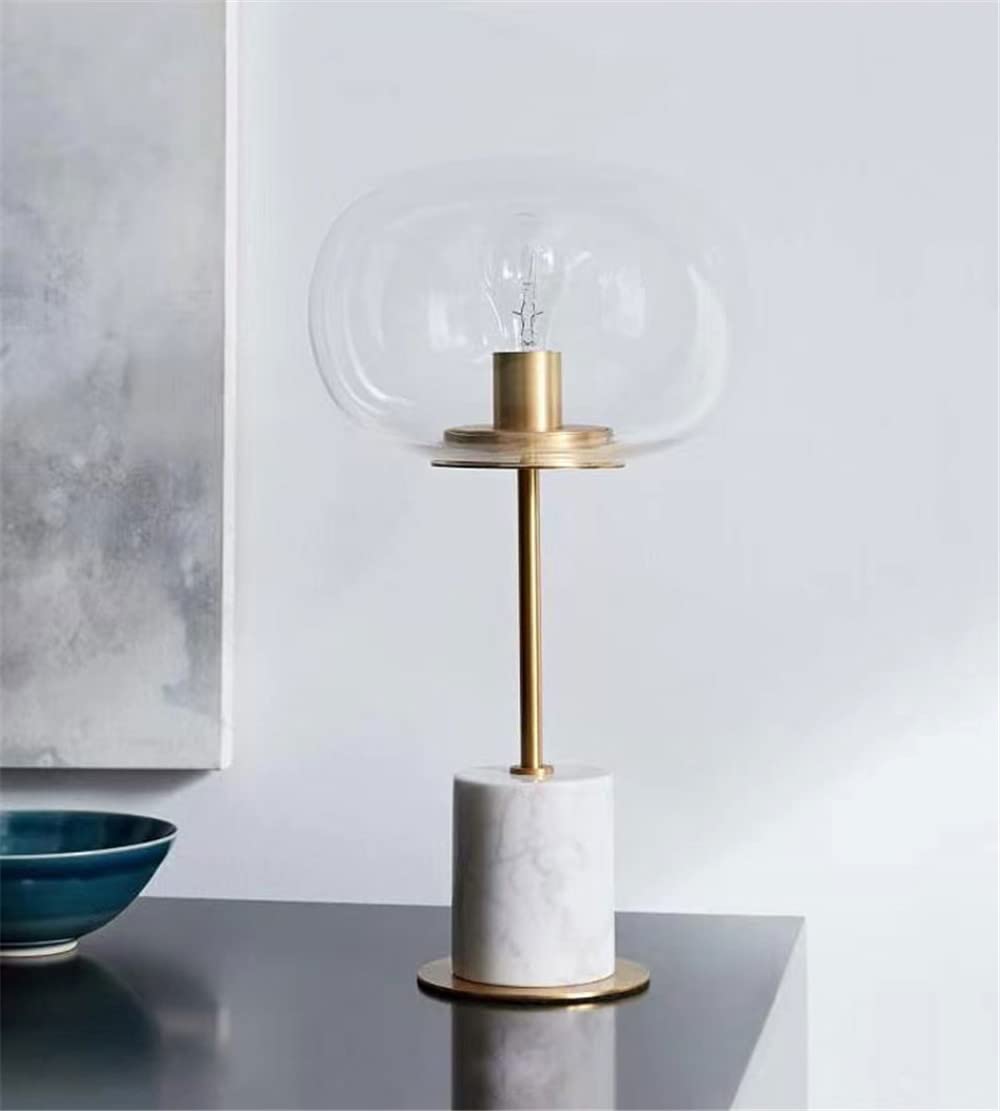 Luxury Black Postmodern Marble Glass Table Lamp - E26/E27 Base Bedside Lamp for Bedroom, Living Room & Study - Elegant Home Office Desk Lighting Decor for Modern Interior Design