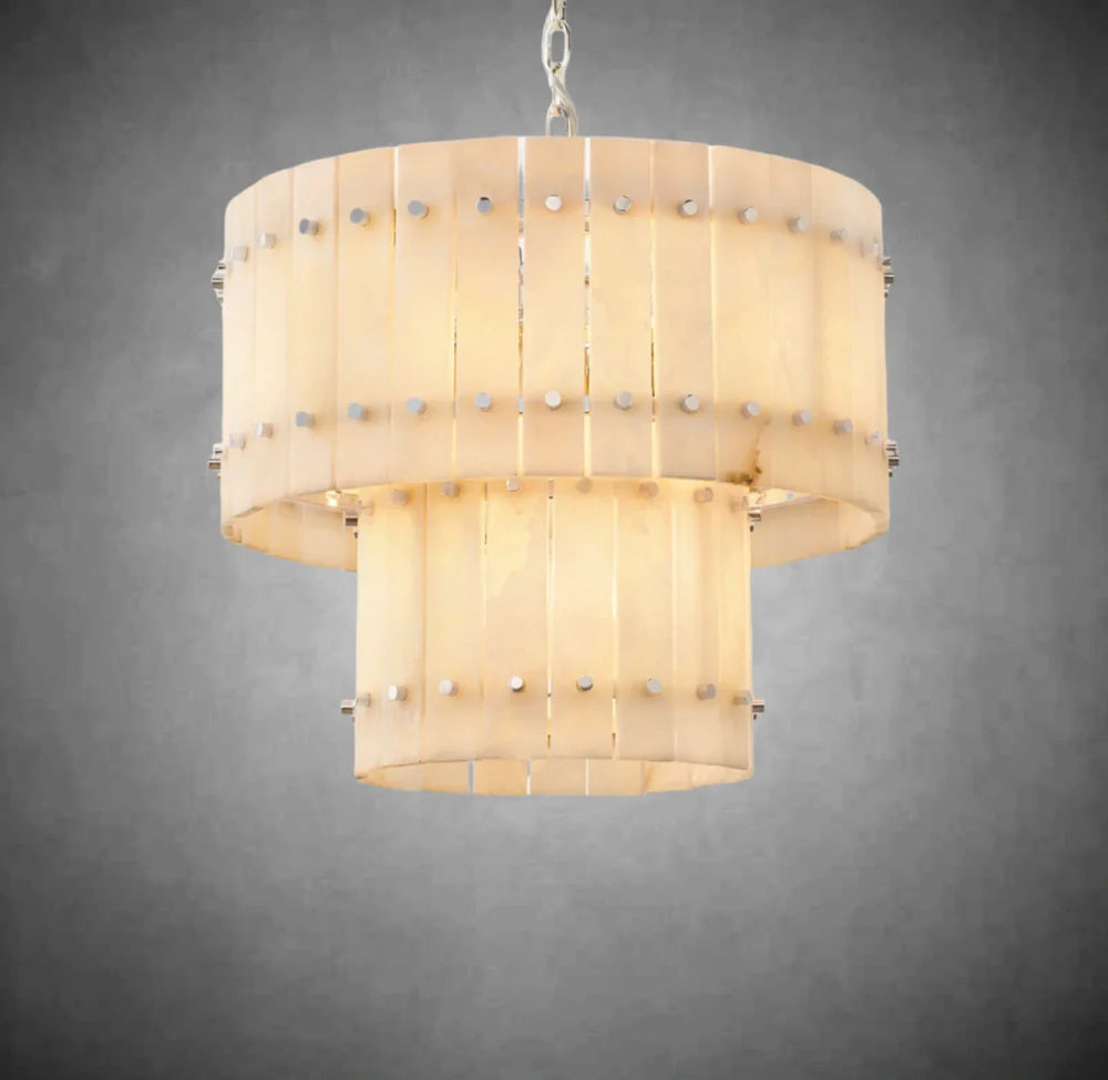 Elegant Alabaster Round Tiered Chandelier - Modern Crystal Ceiling Light Fixture for Dining Room, Bedroom & Living Room Decor