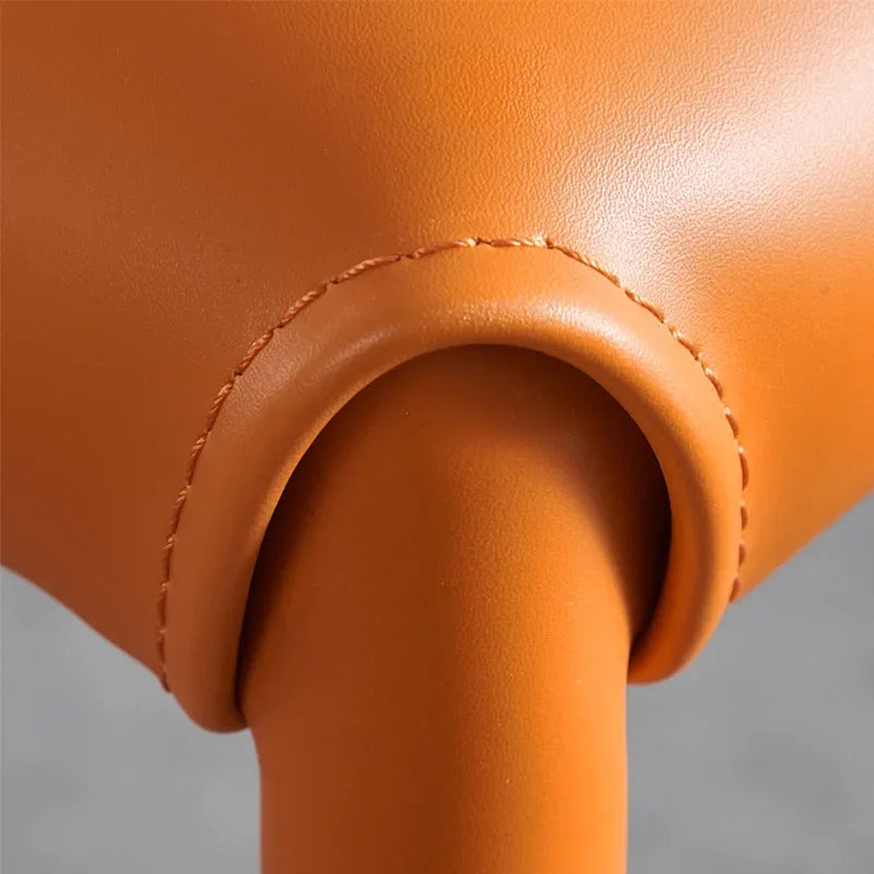 Italian Minimalist Saddle Leather Dining Chair - Handcrafted Genuine Leather Seat - Modern Farmhouse & Mid-Century Dining Room Decor - Perfect for Kitchen, Dining Room & Home Office