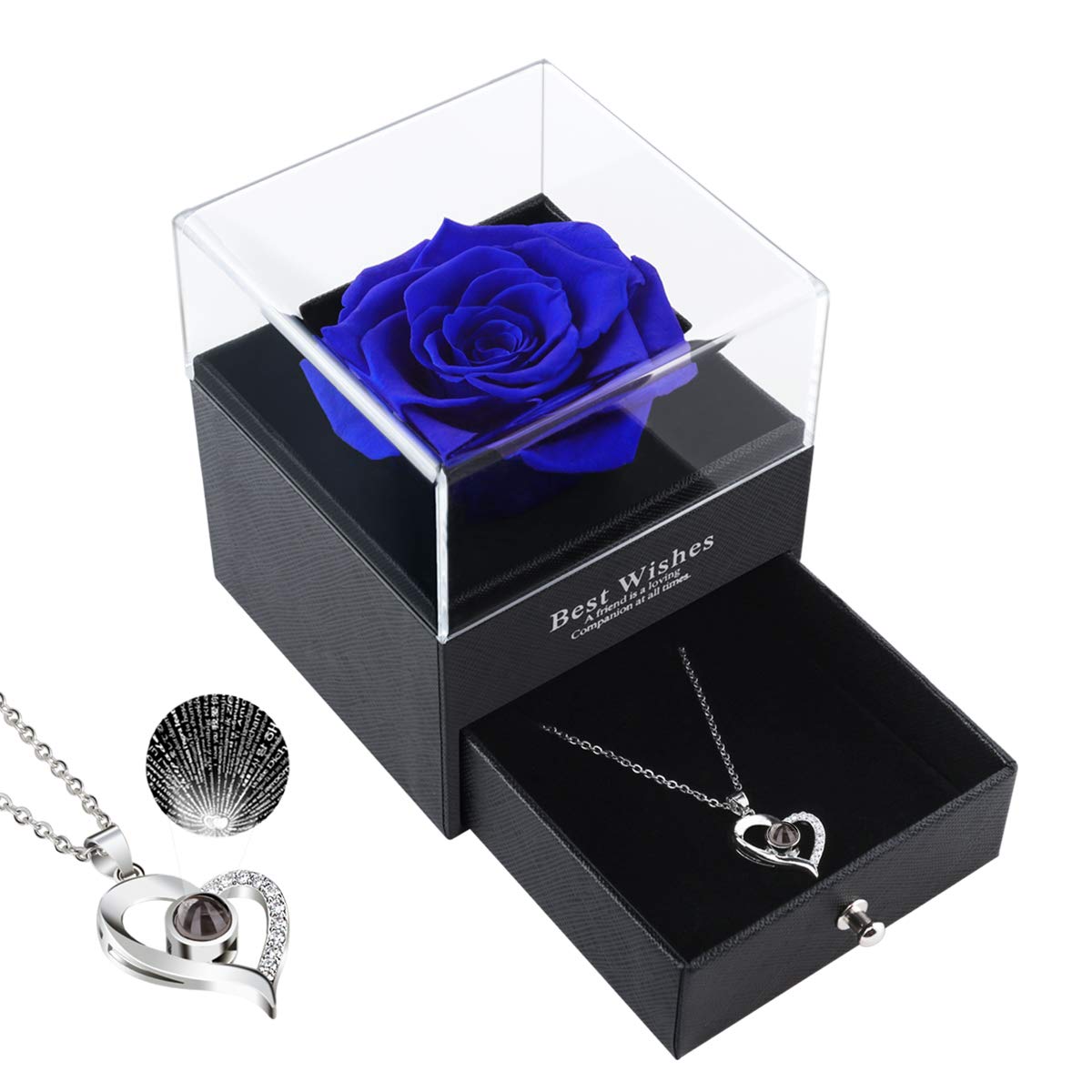 LOVCAS Preserved Rose Necklace - Mother's Day Gift for Women, Valentine's Day Present for Her, Birthday Gift for Girlfriend - Romantic Jewelry with 100 Languages Rose Charm - Perfect for Anniversaries, Weddings & Special Occasions