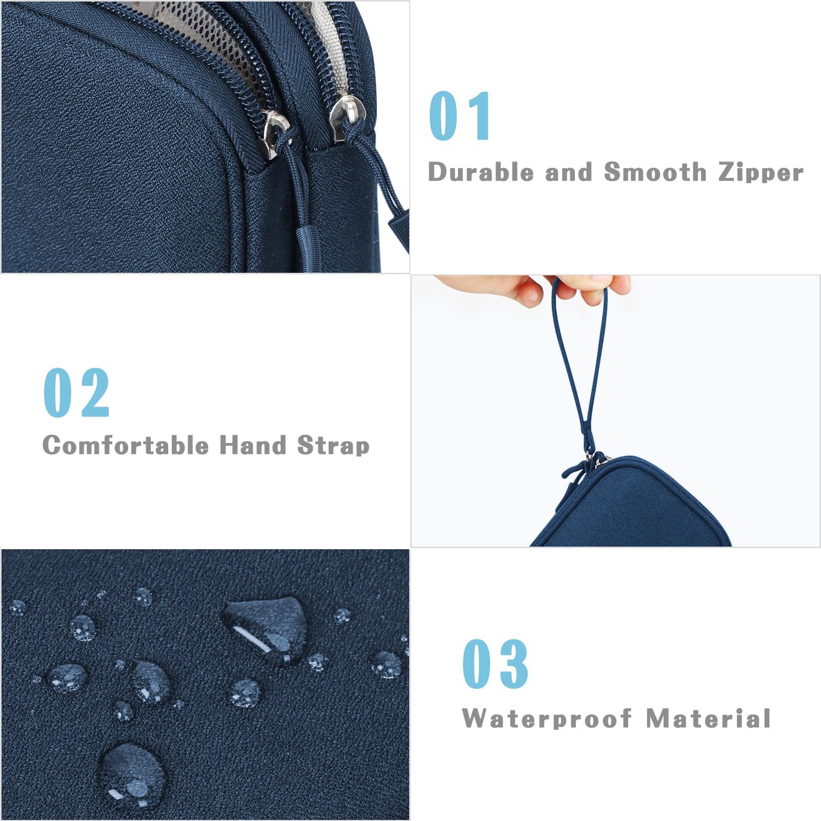 FYY Electronic Organizer Bag - Waterproof Travel Cable Organizer Pouch with Double Layers for Charger, Phone, Earphone, Cord Storage - Medium Size Navy - Perfect for Travel, Office & Daily Commute