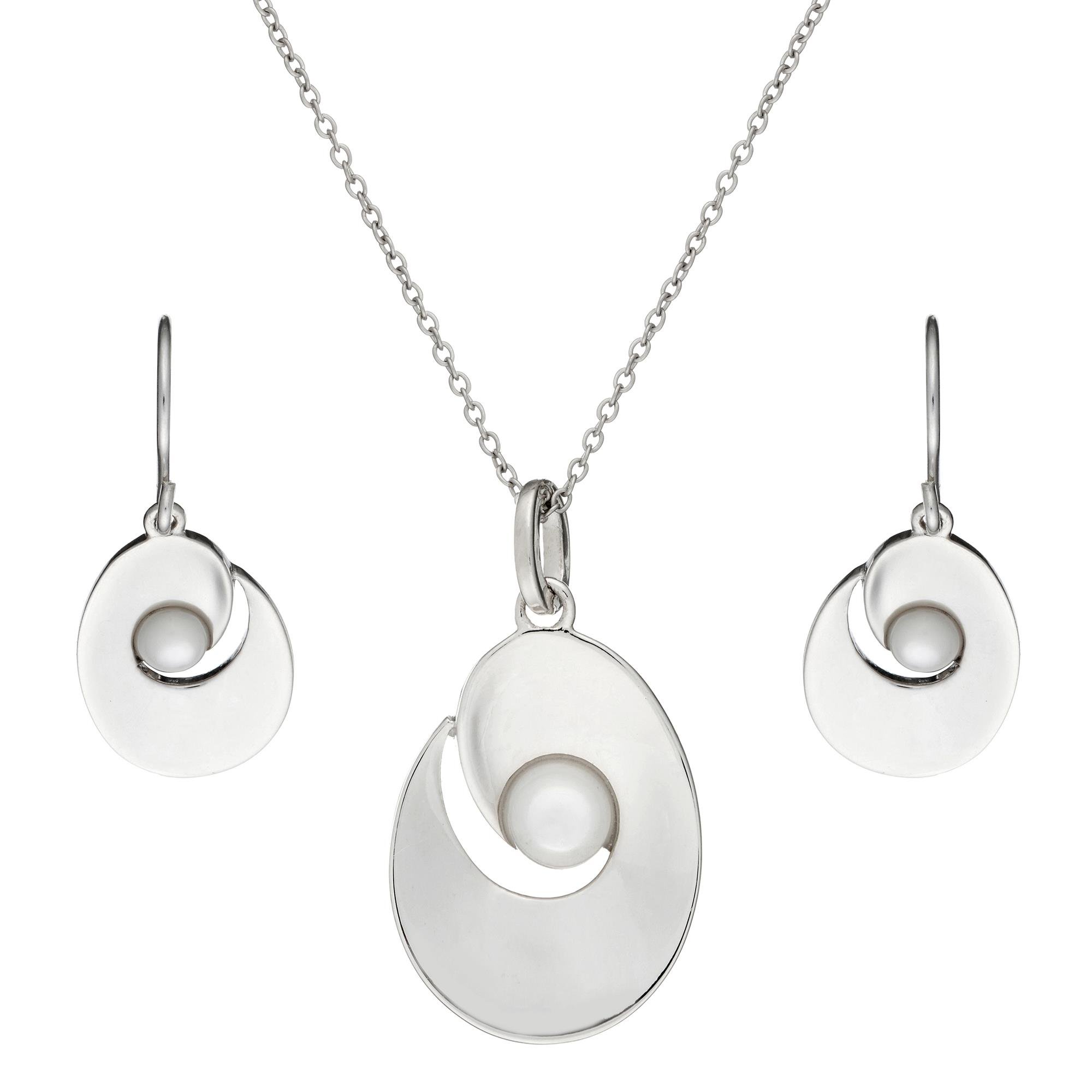 925 Sterling Silver Mother of Pearl Earrings and Necklace Set - White Shell Oval Oyster Jewelry for Women, 18