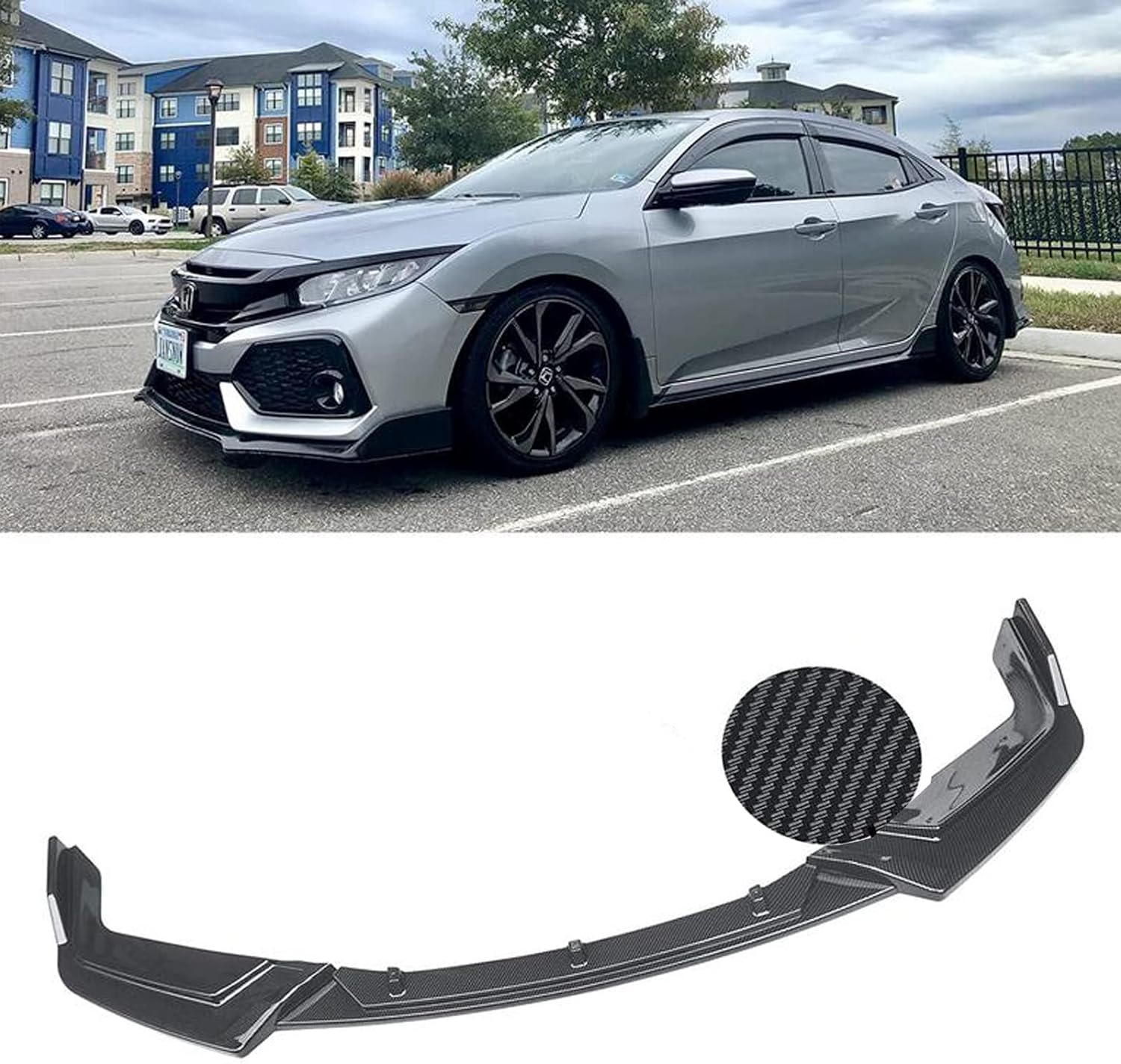 IK Style Front Lip Spoiler 3-Piece Set for 2017-2021 Honda Civic Hatchback & SI - Aggressive Exterior Upgrade for Street Racing & Car Shows