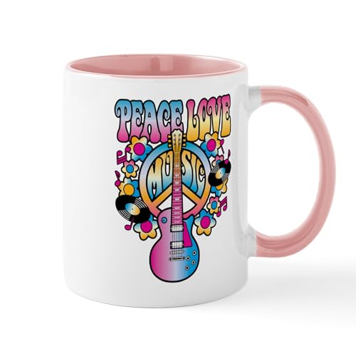 White/Pink Inside - Peace Love & Music Mugs