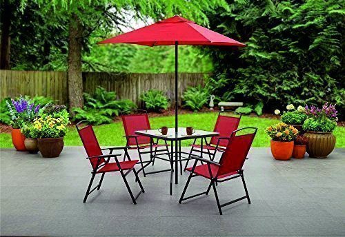 Albany Lane 6-Piece Folding Dining Set - Space Saving Outdoor Patio Furniture with Table & Chairs, Multiple Color Options (Red) - Perfect for Small Balcony, Garden, or Backyard BBQs
