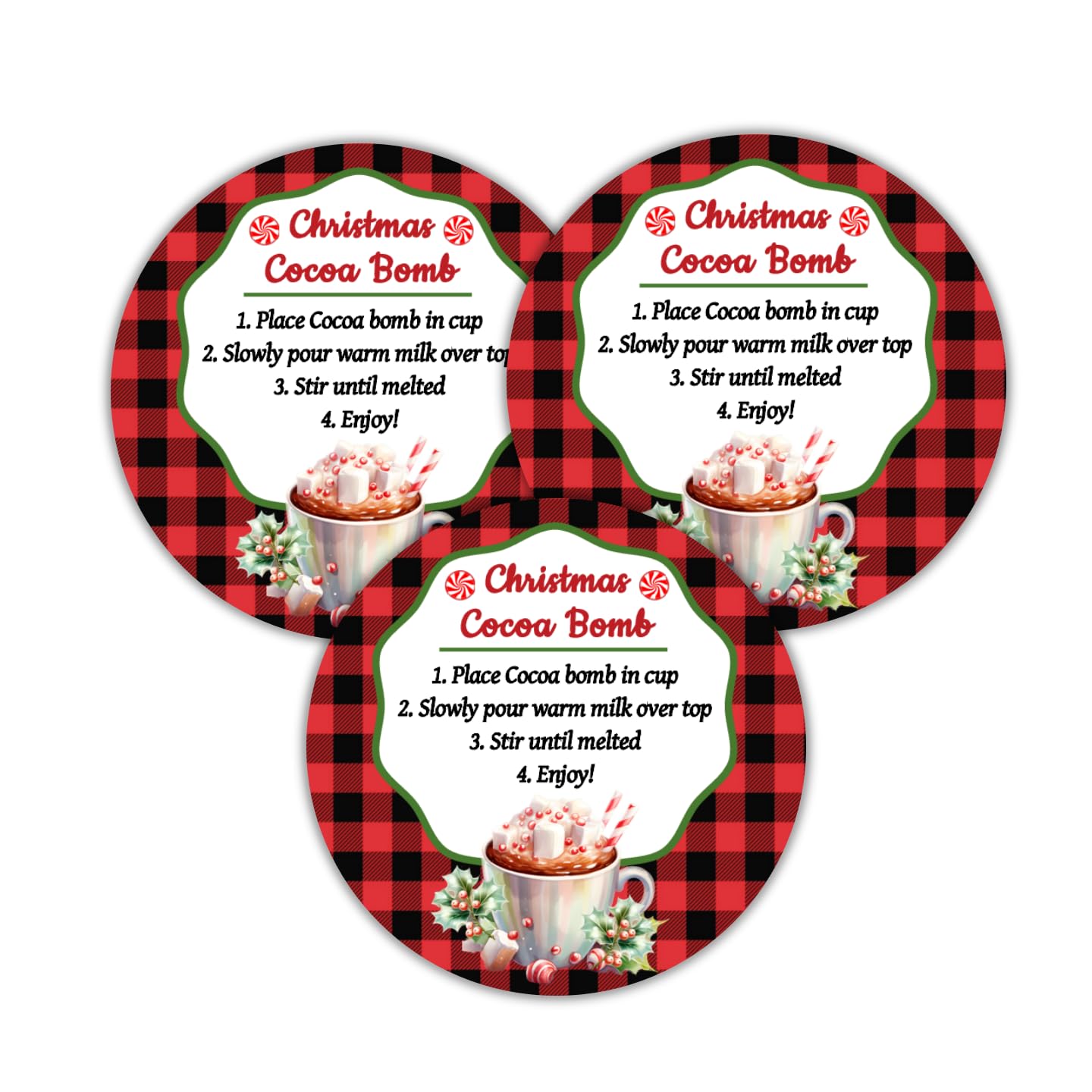 40 Christmas Hot Chocolate Cocoa Bomb Stickers - Waterproof Peel & Stick Labels with Instructions - Perfect for Holiday Gifts, Party Favors & DIY Treats