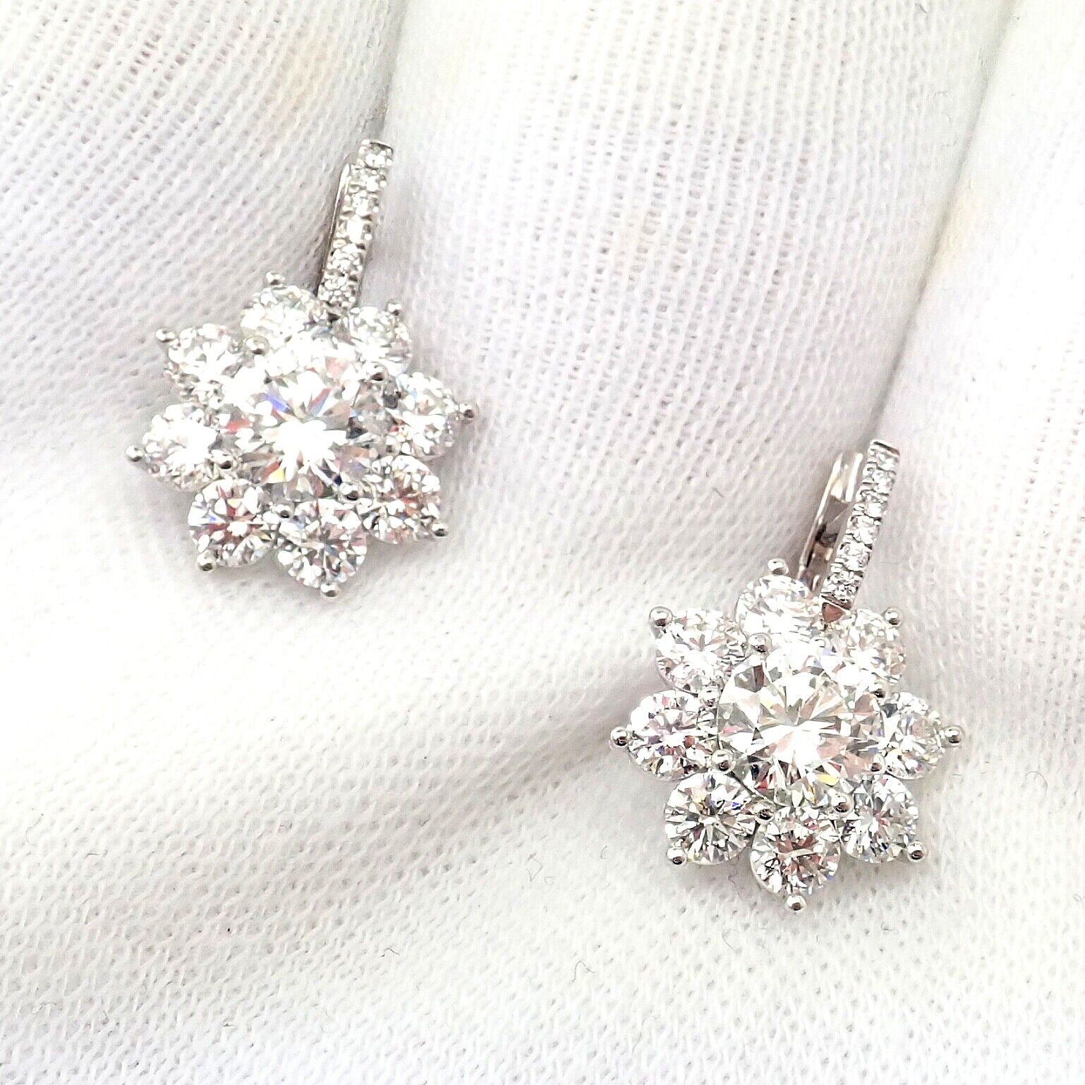 Authentic T Foster & Co Platinum Flower 4.84ctw Diamond Stud Halo Earrings with GIA Certification - Perfect for Weddings, Anniversaries & Special Occasions