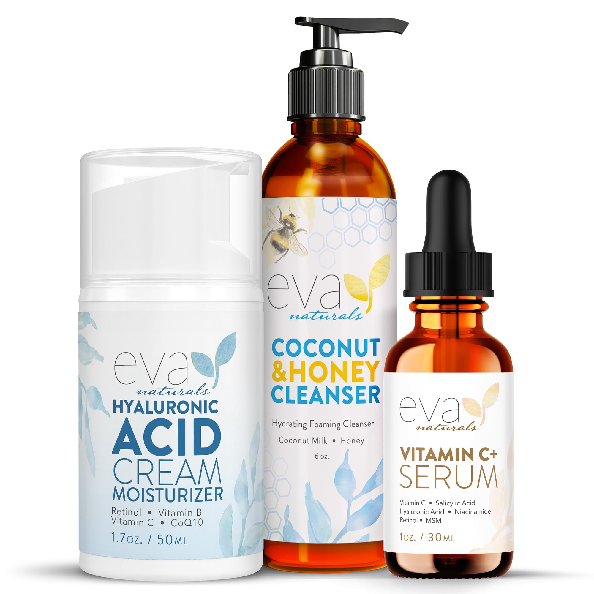 Vitamin C Serum with Hyaluronic Acid & Antioxidants | Coconut Honey Facial Cleanser | Skincare Bundle for Brightening, Hydration & Deep Cleansing | Perfect for Morning & Night Routine, Travel Skincare Kit