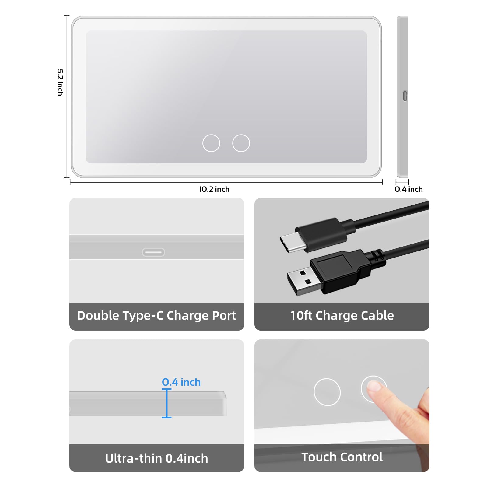 Upgrade Car Sun Visor Vanity Mirror with 80 LED Lights - Rechargeable Makeup Mirror with 3 Light Modes & Dimmable Touch Control - Universal Fit for Car, Truck, SUV - Perfect for Night Driving, Makeup Application & Emergency Lighting