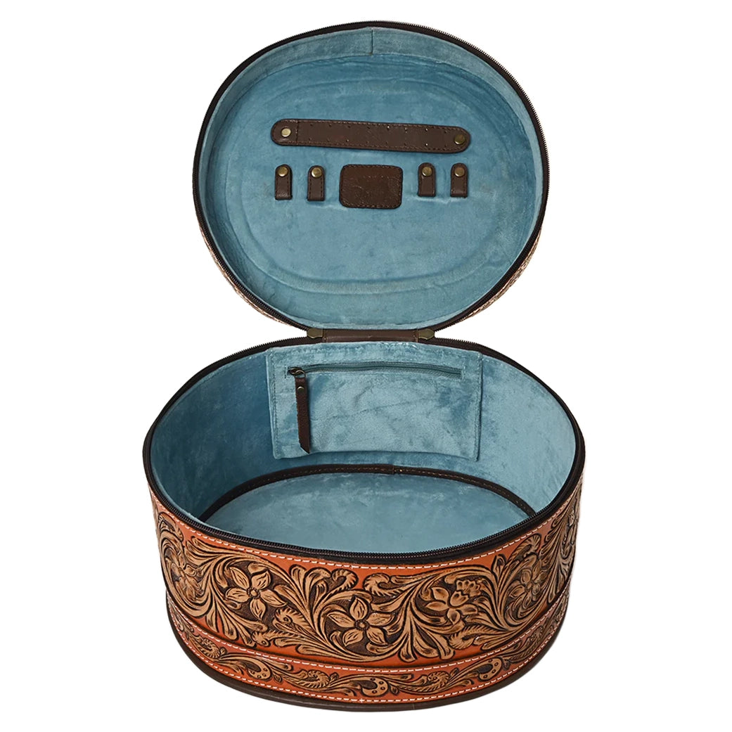 American Darling Two-Tone Tooled Oval Jewelry Box - Elegant Storage for Necklaces, Rings & Earrings | Perfect for Travel, Home Organization & Gift Giving