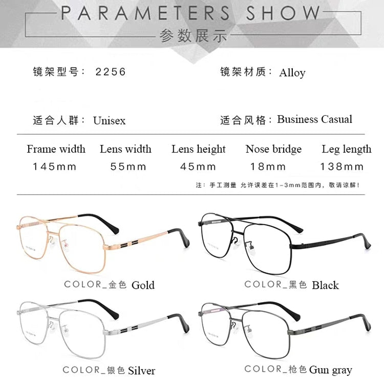 Bclear Men's Full Rim Big Square Double Bridge Alloy Eyeglasses S2256 - Stylish Reading Glasses for Work & Everyday Use