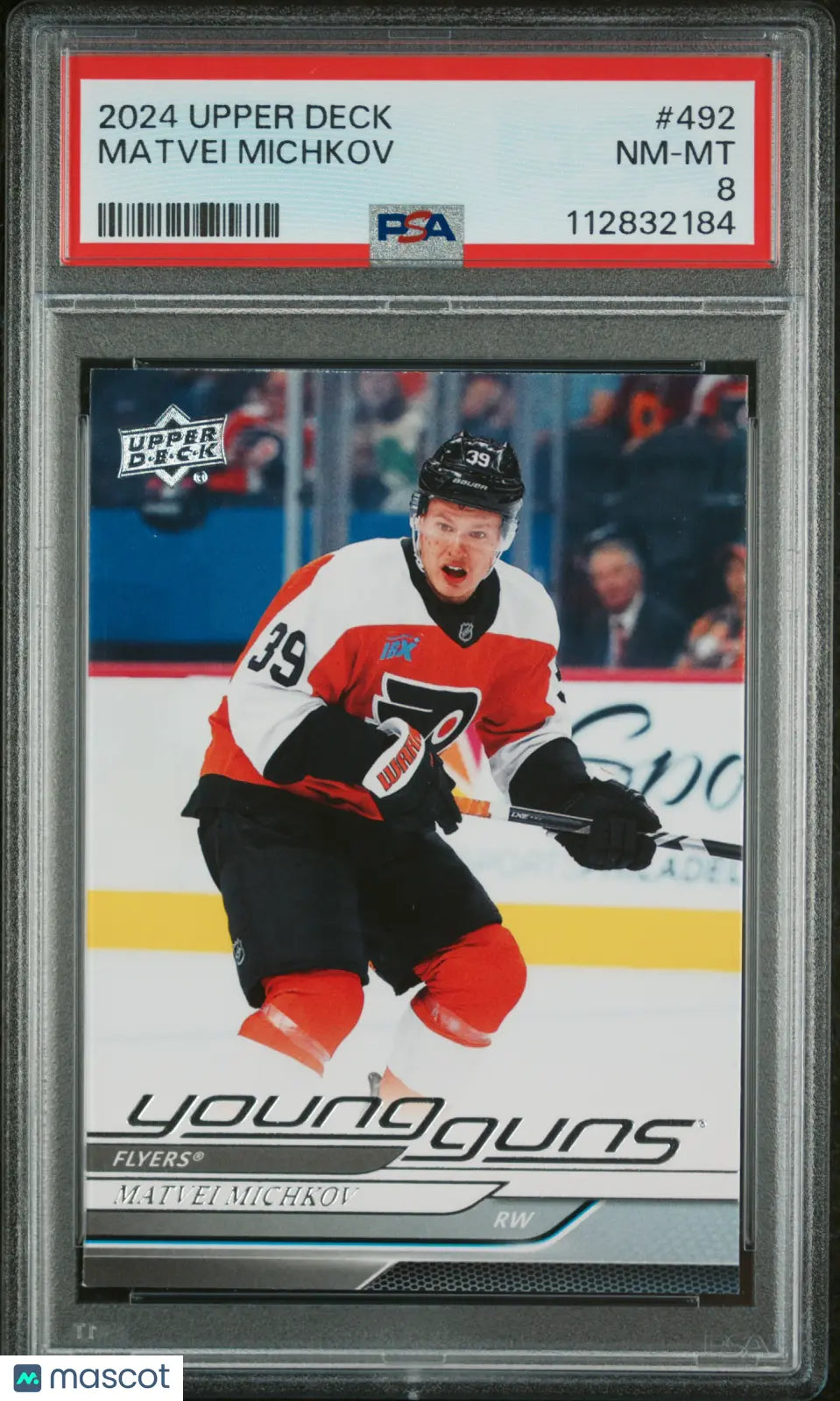 2024-25 Upper Deck Series 2 Hockey Matvei Michkov Young Guns Rookie Card PSA 8 Mint - Collectible Trading Card for NHL Fans & Sports Memorabilia Enthusiasts