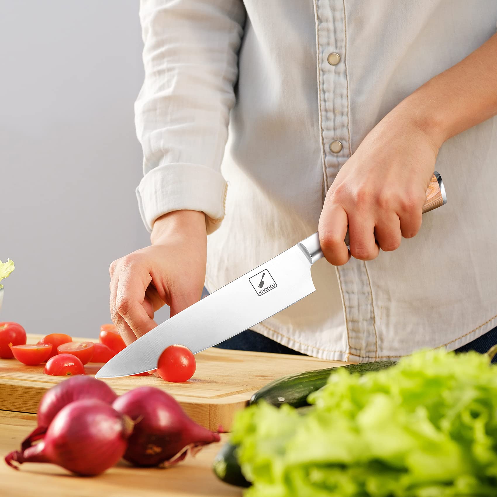 imarku 8 Inch Professional Chef Knife - Japanese SUS440A Stainless Steel Sharp Kitchen Knife with Ergonomic Golden Handle - Perfect for Slicing, Dicing & Chopping - Ideal Gift for Home Cooks & Professional Chefs
