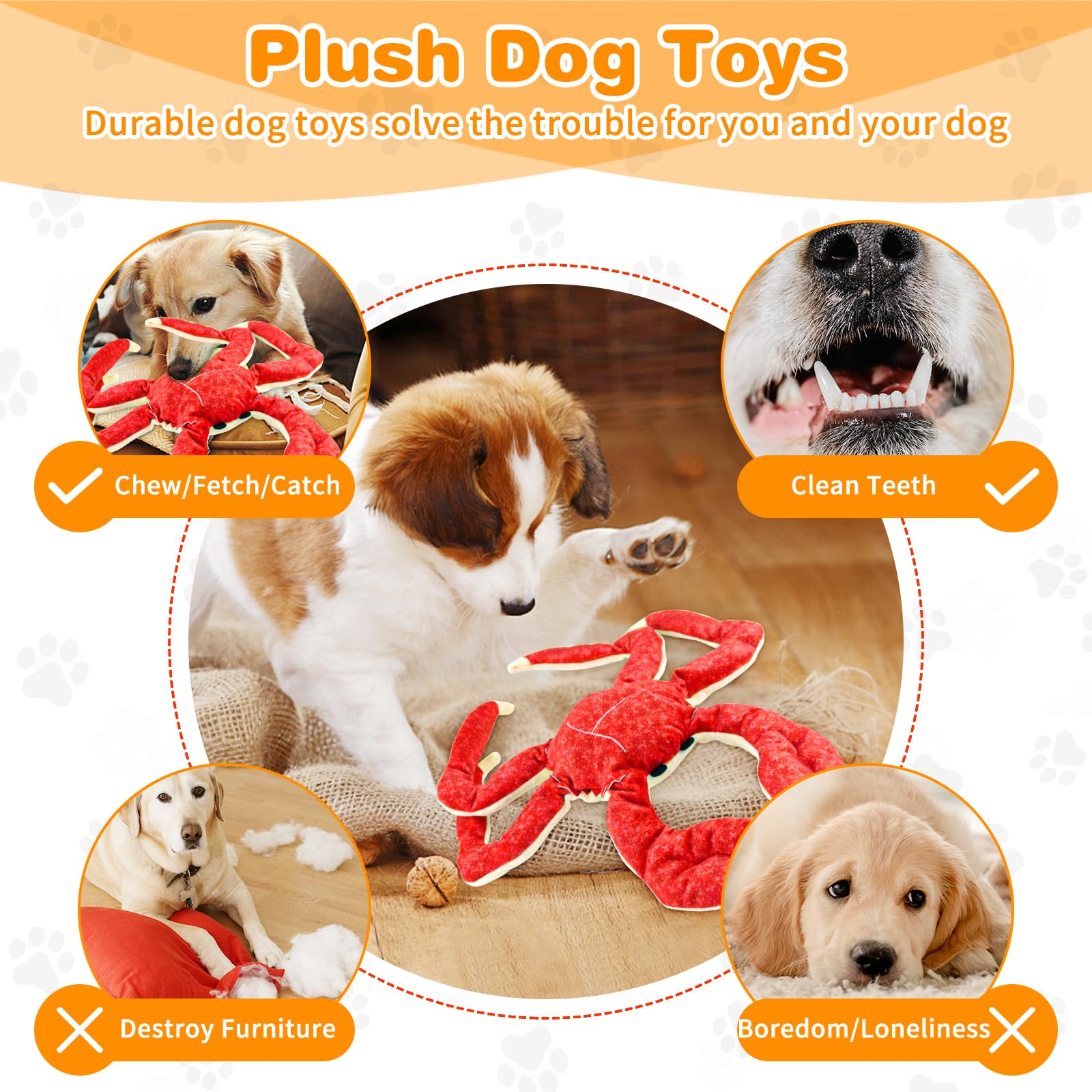 Durable Squeaky Plush Dog Toys for Small, Medium & Large Breeds - Interactive Chew Toys for Aggressive Chewers, Puppy Teething & Indoor/Outdoor Playtime
