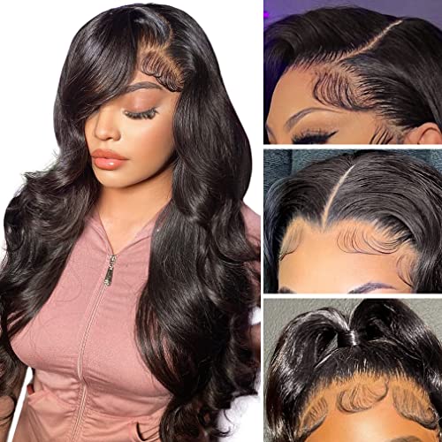 13x4 HD Transparent Lace Front Wig - 150% Density Brazilian Virgin Human Hair Body Wave Glueless Lace Wig with Pre-Plucked Bleached Knots & Baby Hair for Black Women (18 Inch) | Perfect for Daily Wear, Special Occasions & Protective Styling | Includes 5 Free Gifts