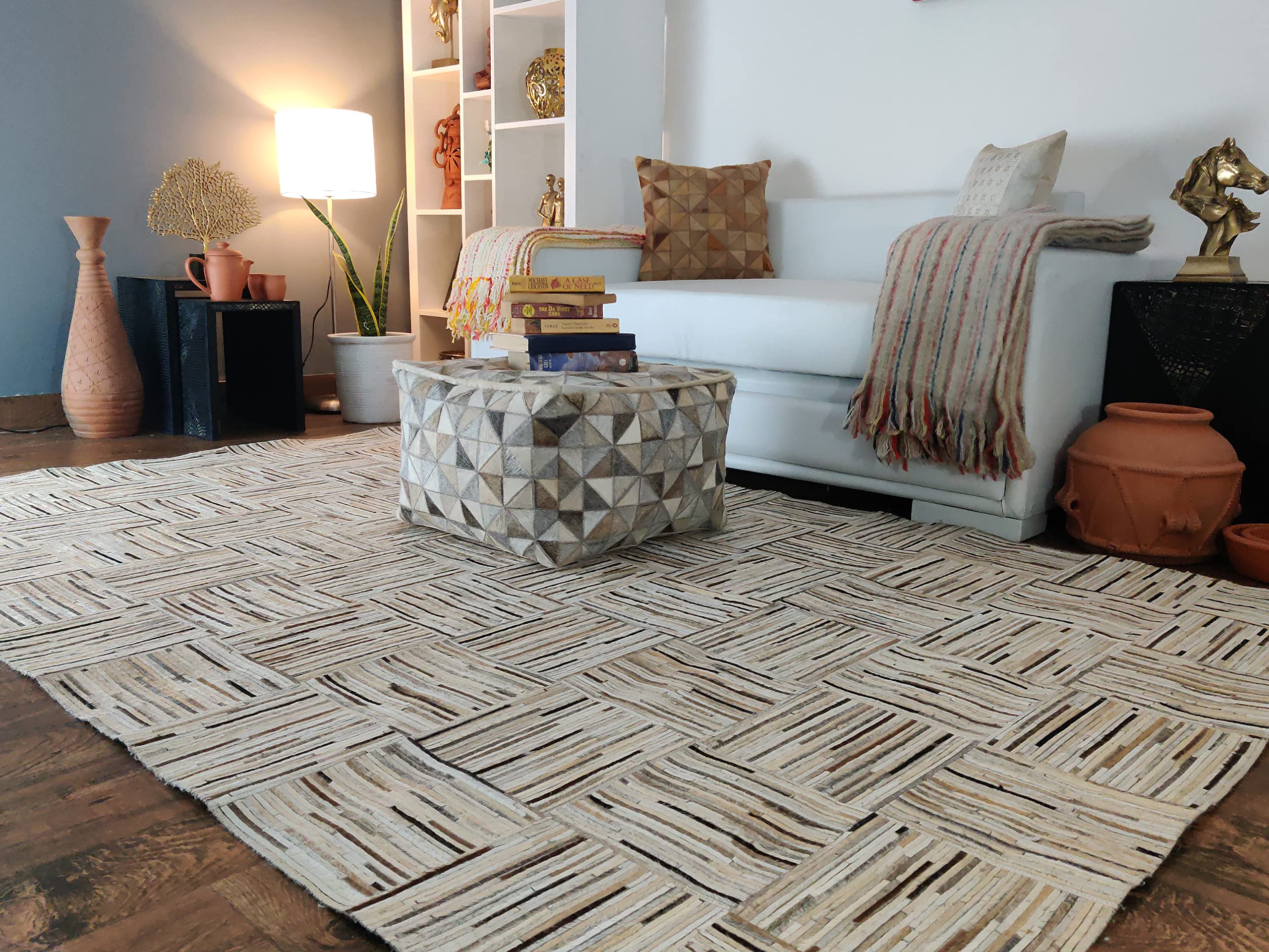 Loominaire Handmade Natural Fiber Rug - Easy Maintenance Lodge Leather Carpet for Living Room, Bedroom & Family Room - 2'3