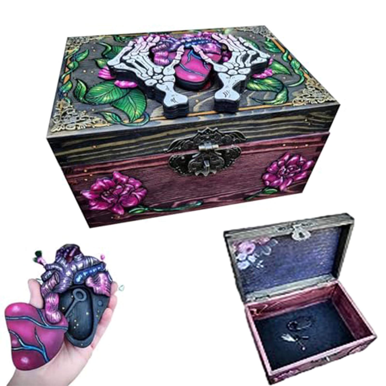 Skull Hidden Key Box with Lock - Outdoor Key Hider for Halloween Decor