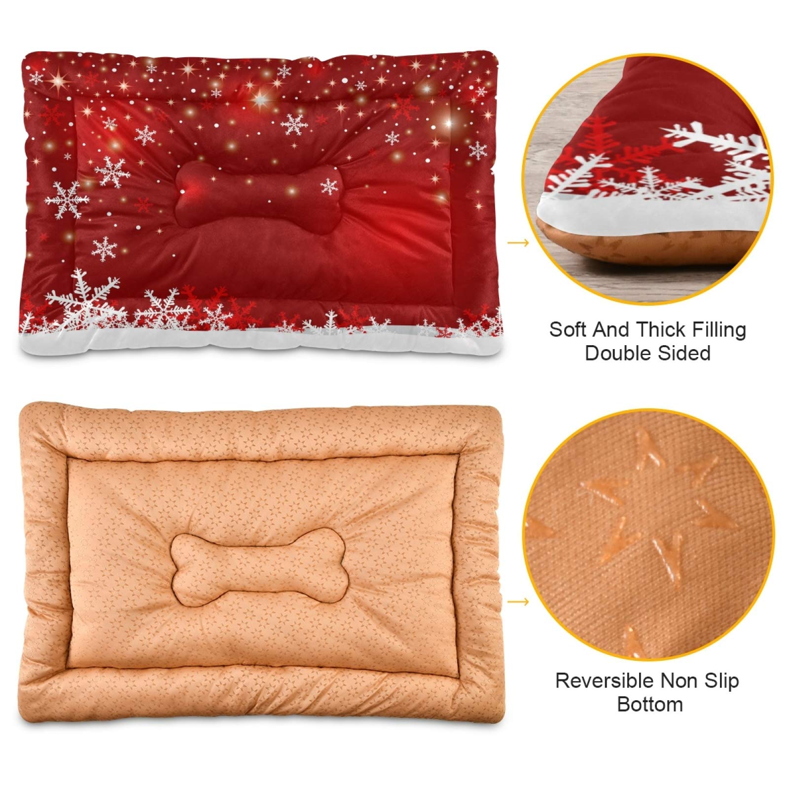 Christmas Snowflakes Pet Bed - Soft Washable Dog & Cat Crate Mat with Anti-Slip Bottom - Comfortable Kennel Pad for Small & Medium Pets (18x24 Inch) - Perfect for Holiday Decor & Cozy Pet Napping