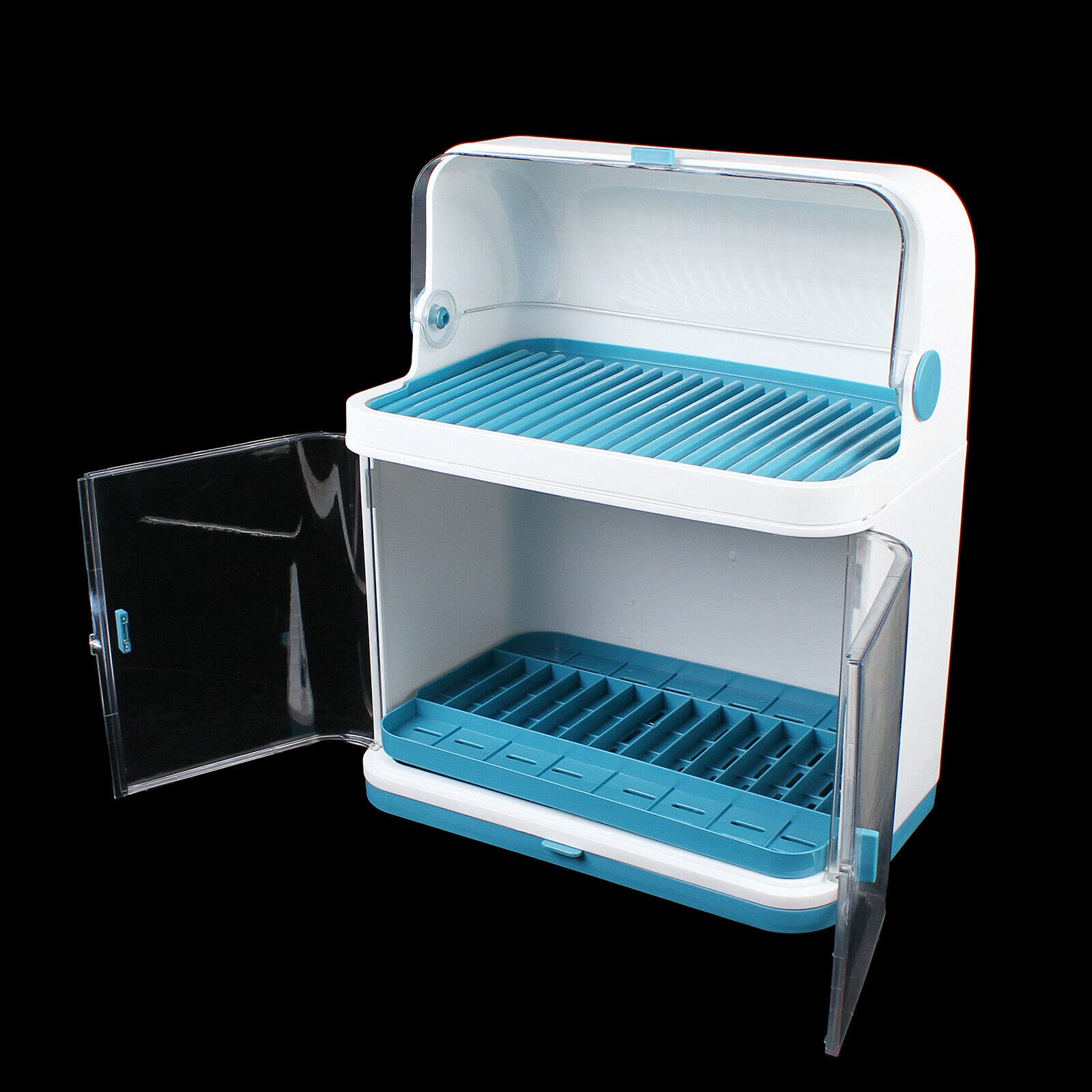2-Tier Dish Drying Rack with Drain Board & Lid Cover - 17.7