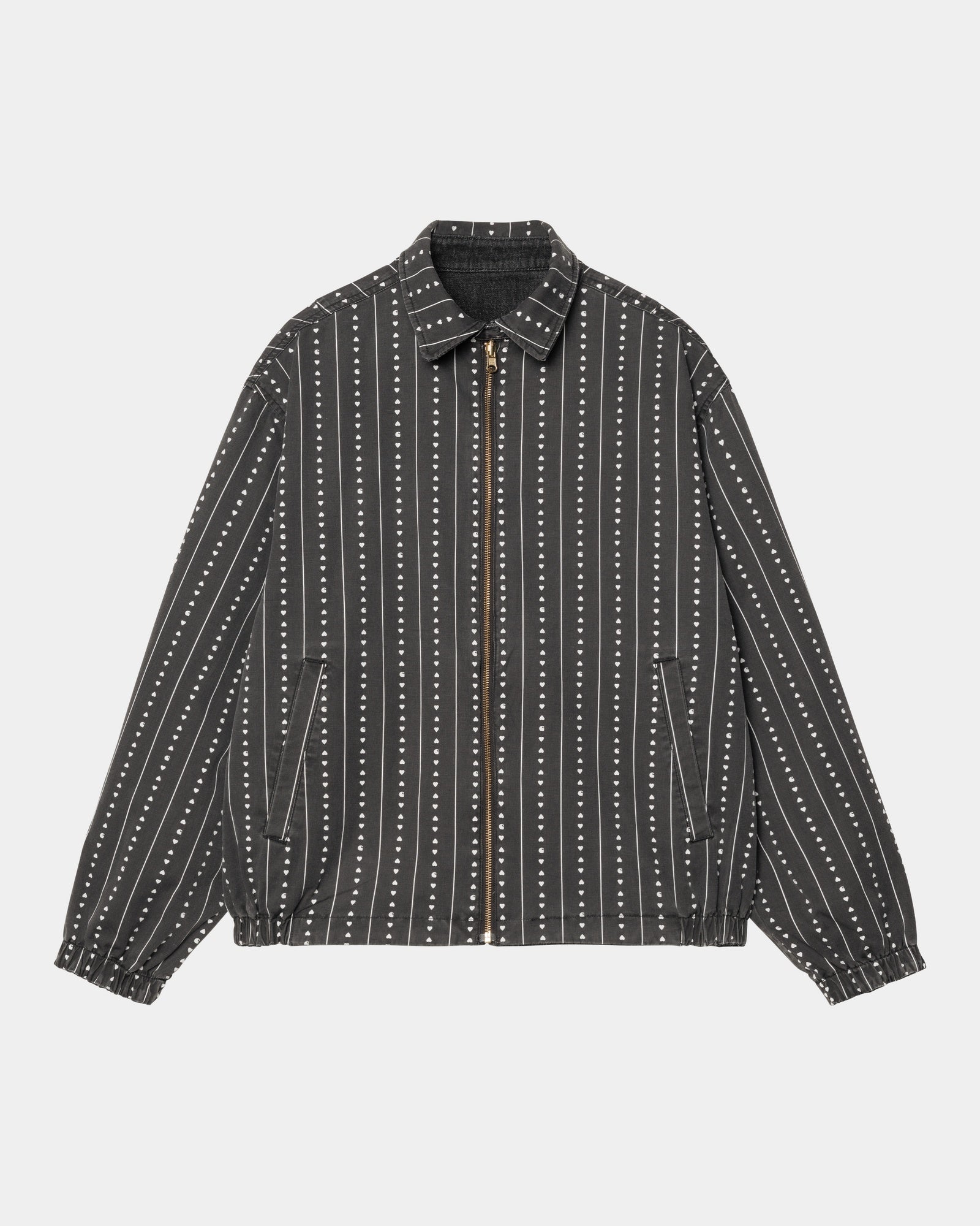 Hudson Reversible Jacket for Men & Women - Black Stone Washed & Heart Pinstripe Design | Lightweight Water-Resistant Outerwear for Hiking, Travel & Everyday Wear
