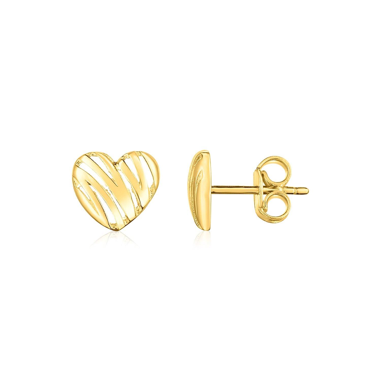 14K Yellow Gold High Polish Scribble Heart Stud Earrings for Women - Dainty & Elegant Jewelry Gift for Her - Perfect for Valentine's Day, Anniversary & Everyday Wear