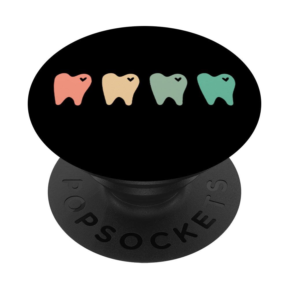 Cute Dental Teeth and Hearts Graphic PopSockets Grip & Stand - Green, Coral, Yellow for Phones & Tablets | Perfect for School, Work, and Travel