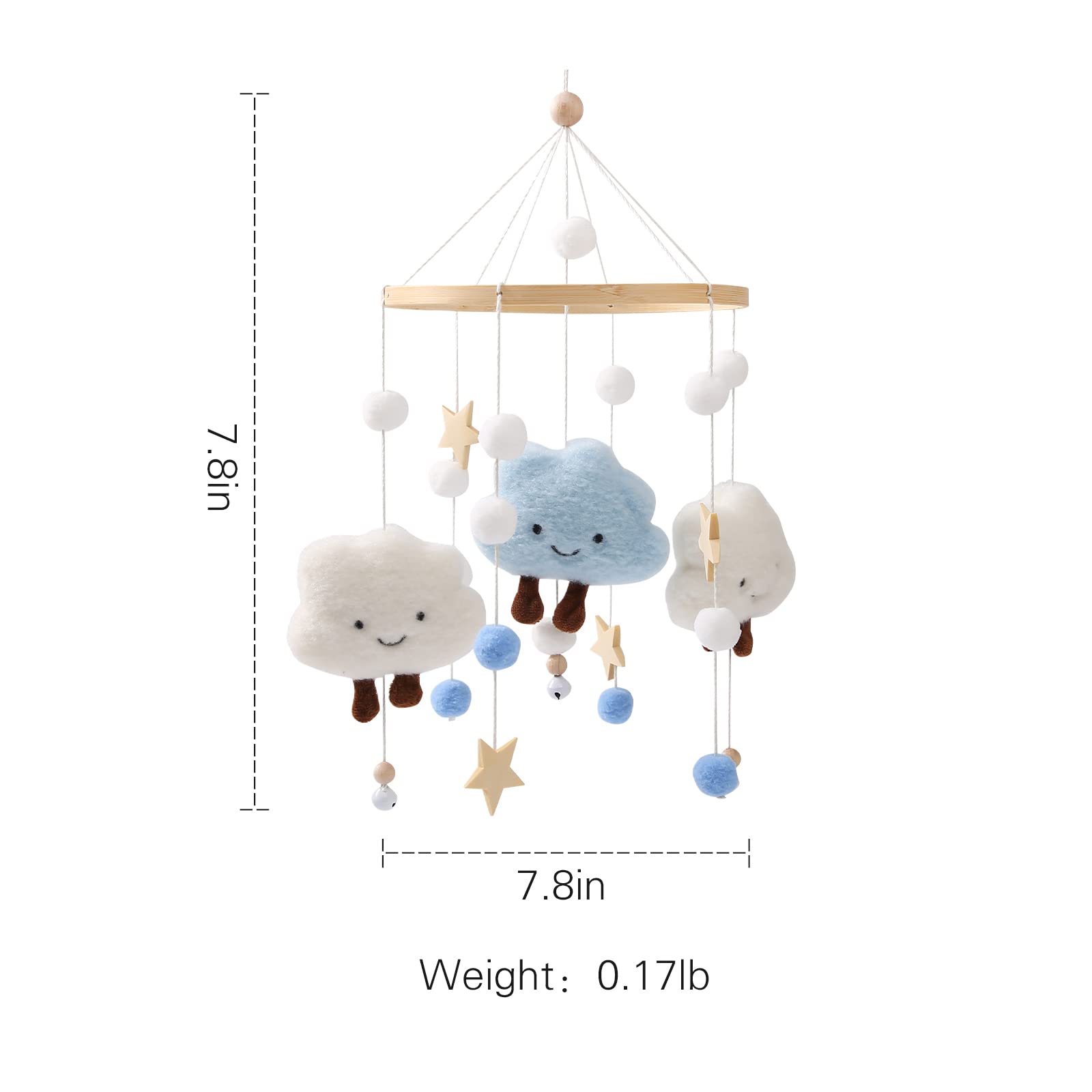 **Wooden Baby Crib Mobile - Handmade Neutral Wind Chime Bed Bell with Clouds Design, Nursery Ceiling Decor for Boys & Girls (Blue) | Perfect for Newborn Gifts & Nursery Room Decoration**