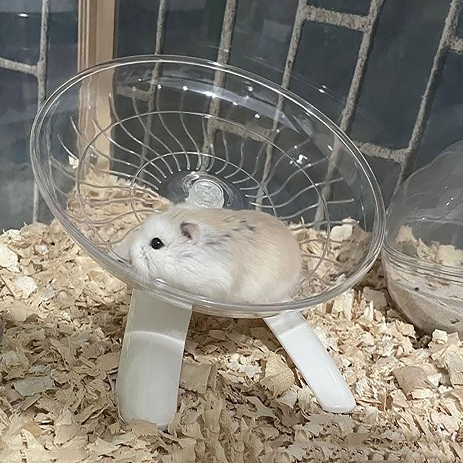 Super-Silent Flying Saucer Hamster Wheel - Non-Slip Plastic Exercise Wheel for Small Pets like Hamsters, Mice & Gerbils - Ultra Quiet & Stable Design - Perfect for Nighttime Play in Cages (White)