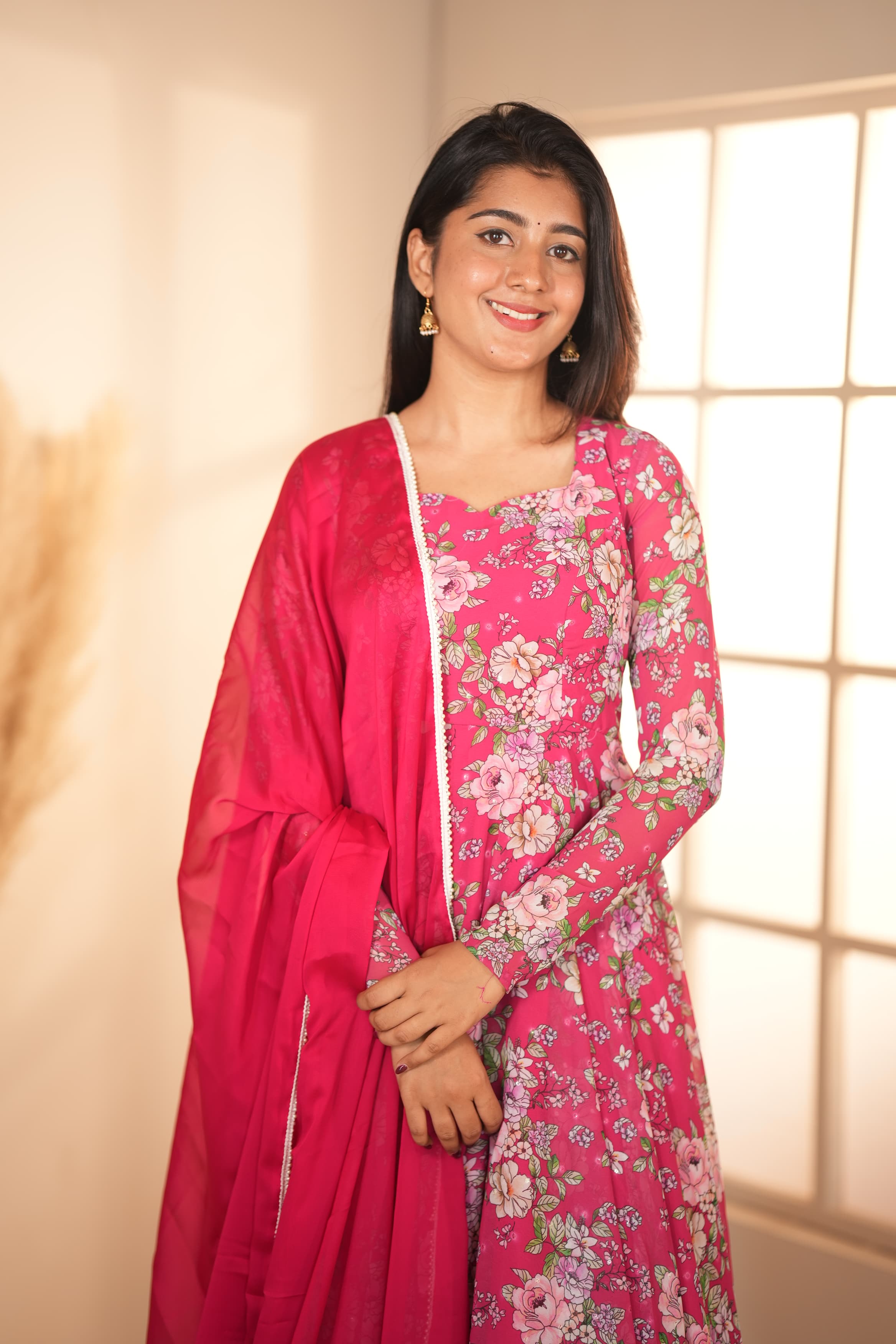 DD598 Malarini Floral Anarkali Dress - Elegant Indian Ethnic Wear for Women | Perfect for Weddings, Parties & Festive Occasions