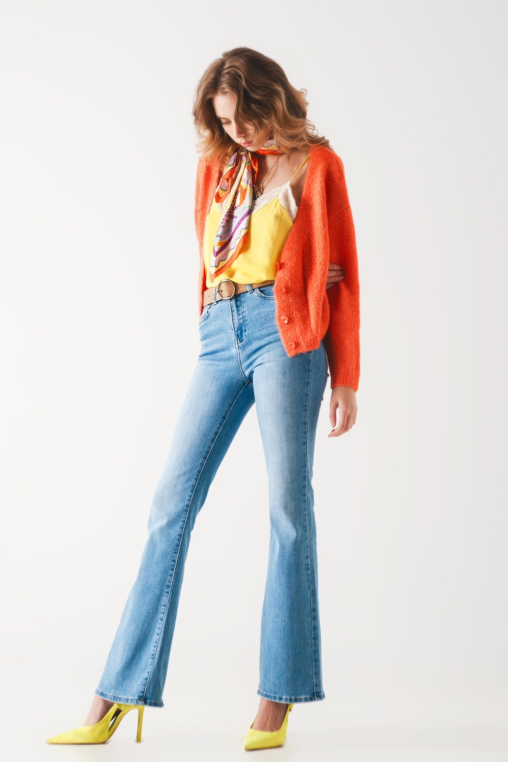 Vintage 70s High Waist Flared Jeans - Light Wash Stretch Denim for Women | Retro Fashion, Casual Wear & Party Outfits