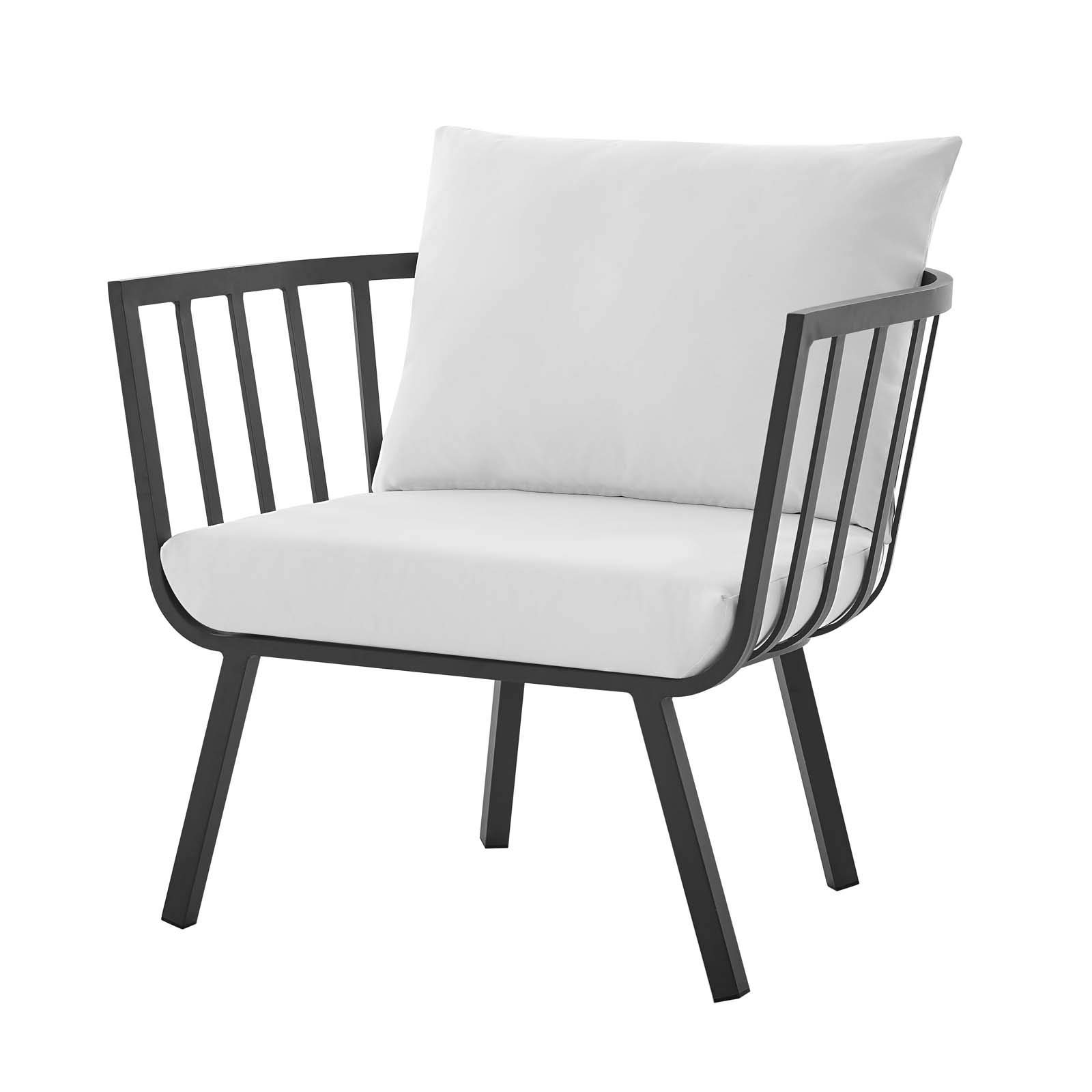 Modern Outdoor Patio Lounge Chair - Aluminum Frame with Weather-Resistant Gray/White Fabric - Perfect for Garden, Poolside & Backyard Relaxation