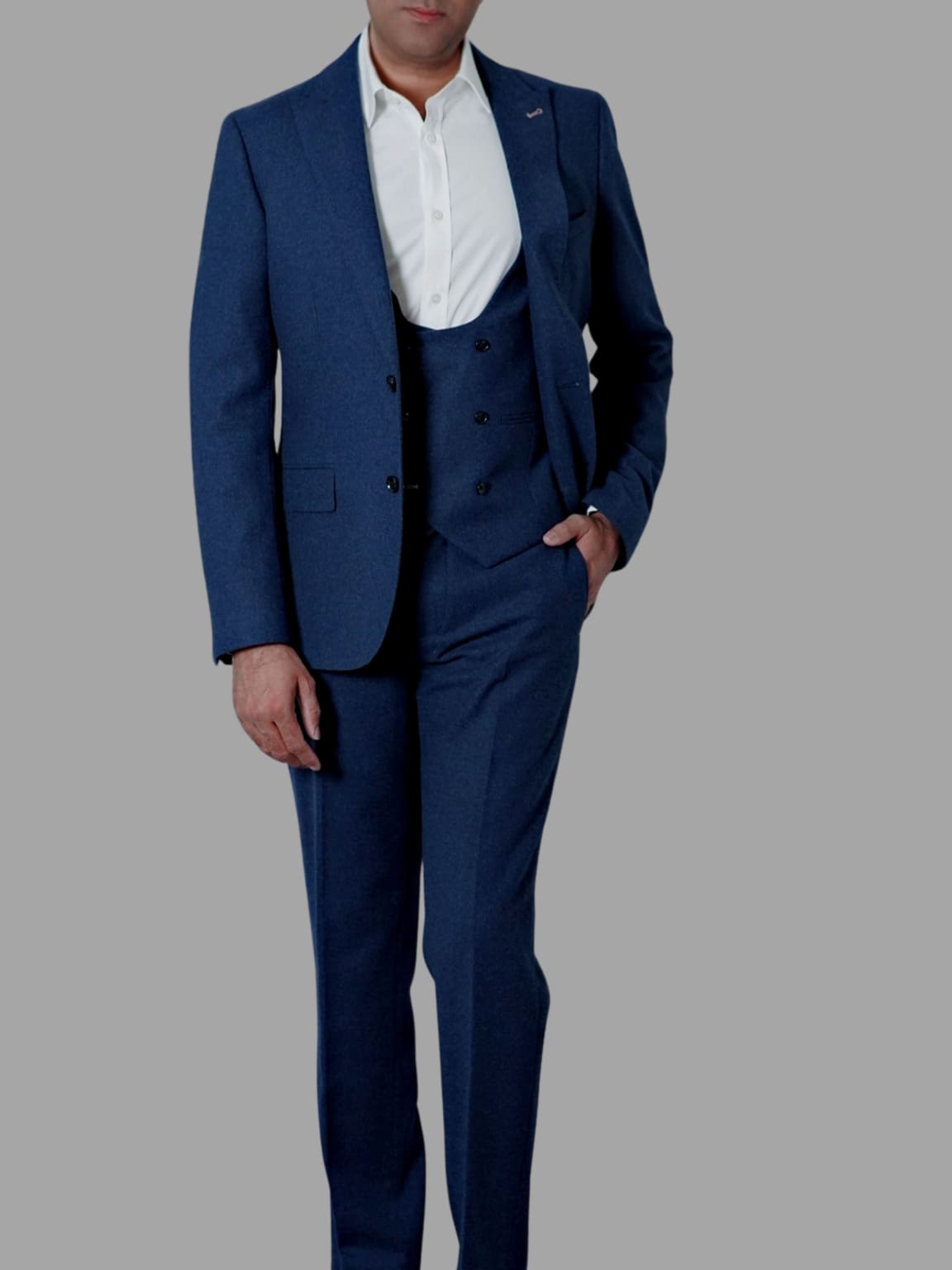 Harry Brown Ralph Tweed Navy 3 Piece Suit for Men | Premium Wool Blend Business Formal Attire | Perfect for Weddings, Office Meetings & Special Occasions