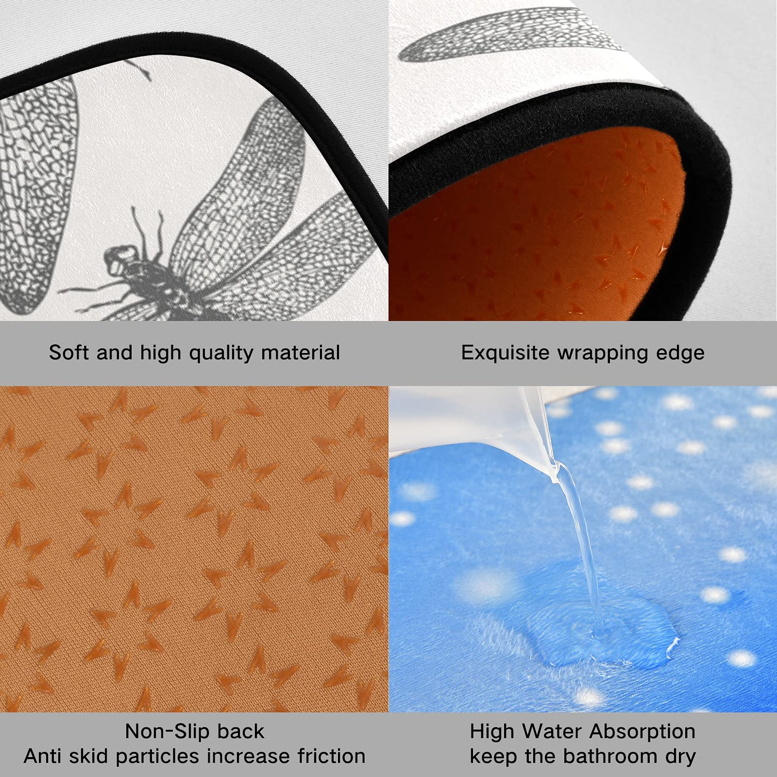 Premium 2-Piece Dragonfly Design Anti-Fatigue Kitchen Rugs - Waterproof Non-Slip Floor Mats with Comfort Elastic Cotton Layer for Kitchen, Home, Office, Laundry & Sink Areas - Perfect for Standing Comfort While Cooking, Washing Dishes or Doing Laundry