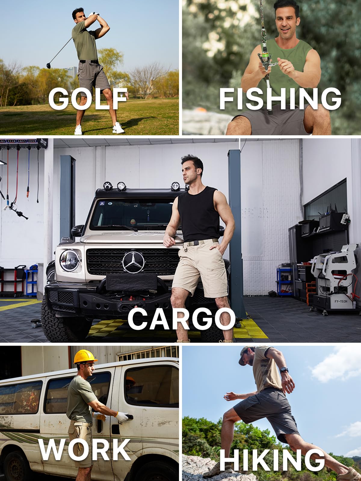 FREE SOLDIER Men's Cargo Hiking Shorts - Lightweight Quick Dry Tactical Shorts with Belt & Multiple Pockets - Perfect for Outdoor Adventures, Hiking, Golf & Casual Work Wear