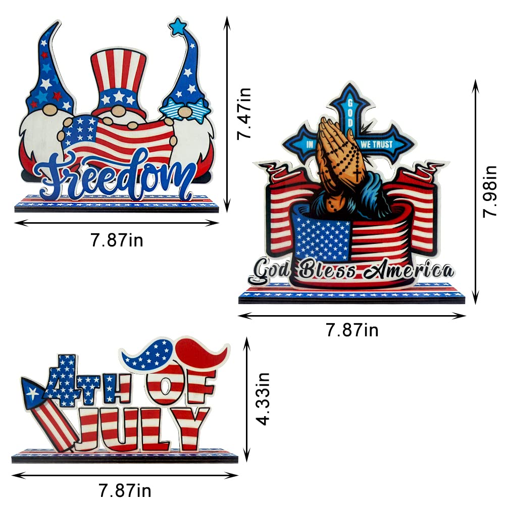 3PCS Patriotic Wooden Table Centerpiece Decorations - Memorial Day & 4th of July Party Supplies for Dining Table, Fireplace Mantel, and Outdoor BBQ Decor