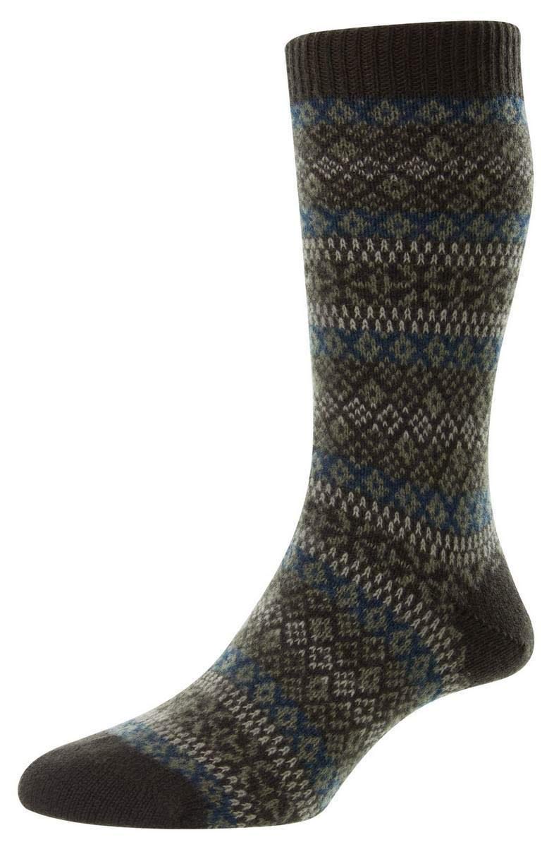 Pantherella Men's Sherborne Fair Isle Cashmere Socks - Navy Blue Luxury Winter Socks for Christmas Gifts & Cold Weather Comfort