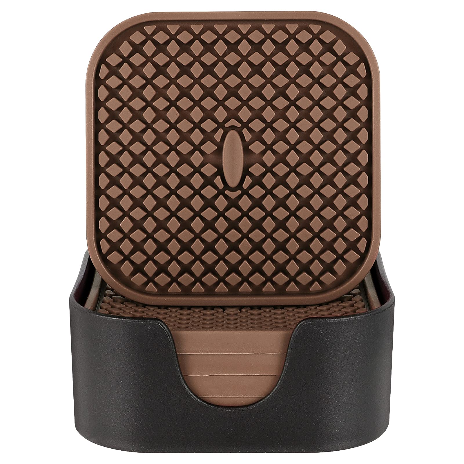 ME.FAN Silicone Drink Coasters Set of 6 - Non-Slip Square Cup Mats with Holder for Coffee Tables - Protects Furniture from Water Rings & Heat Damage - Perfect for Home, Office, and Restaurant Use