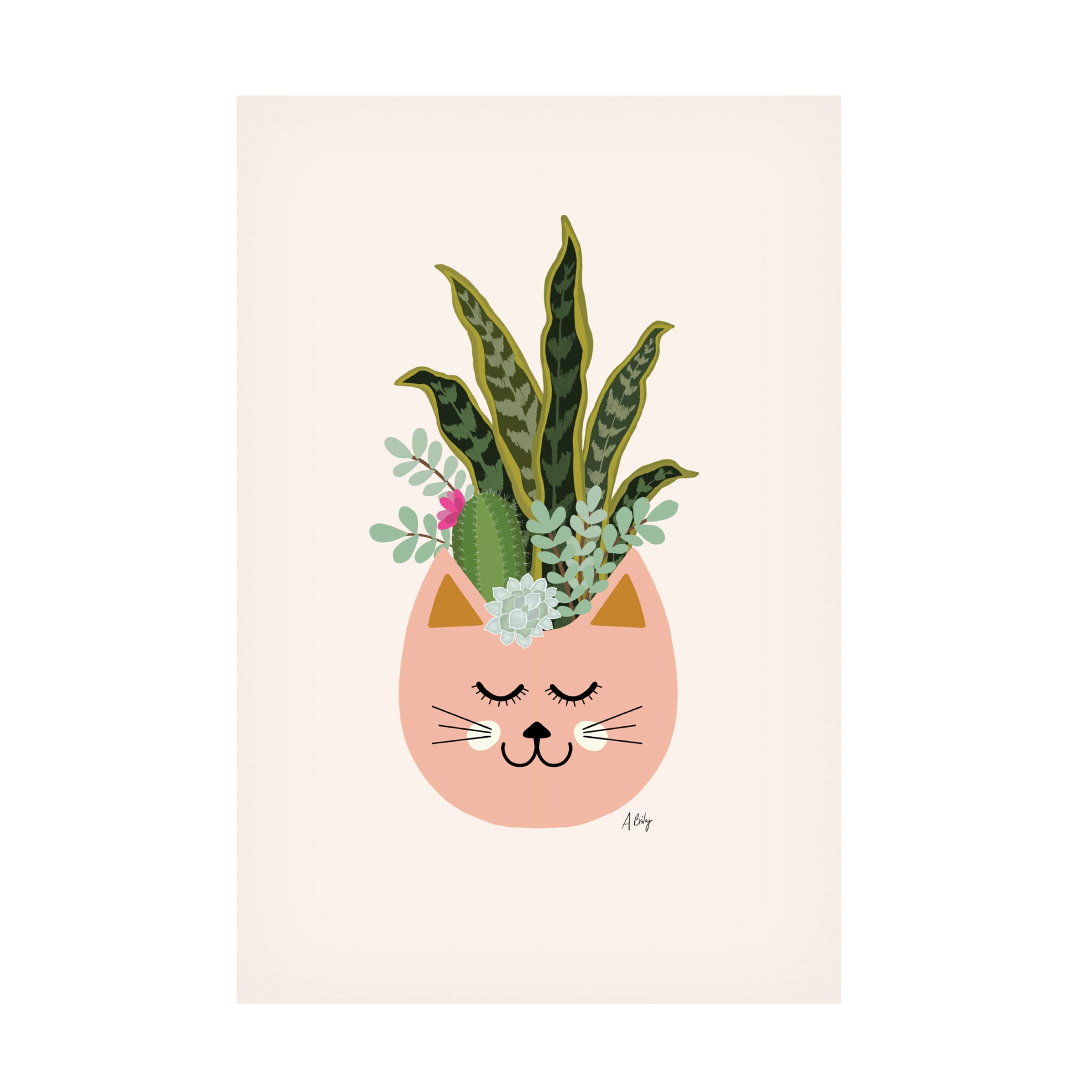Annie Bailey Art 'Cats And Plants' Canvas Wall Art Print - Handmade Home Decor for Living Room, Bedroom & Office