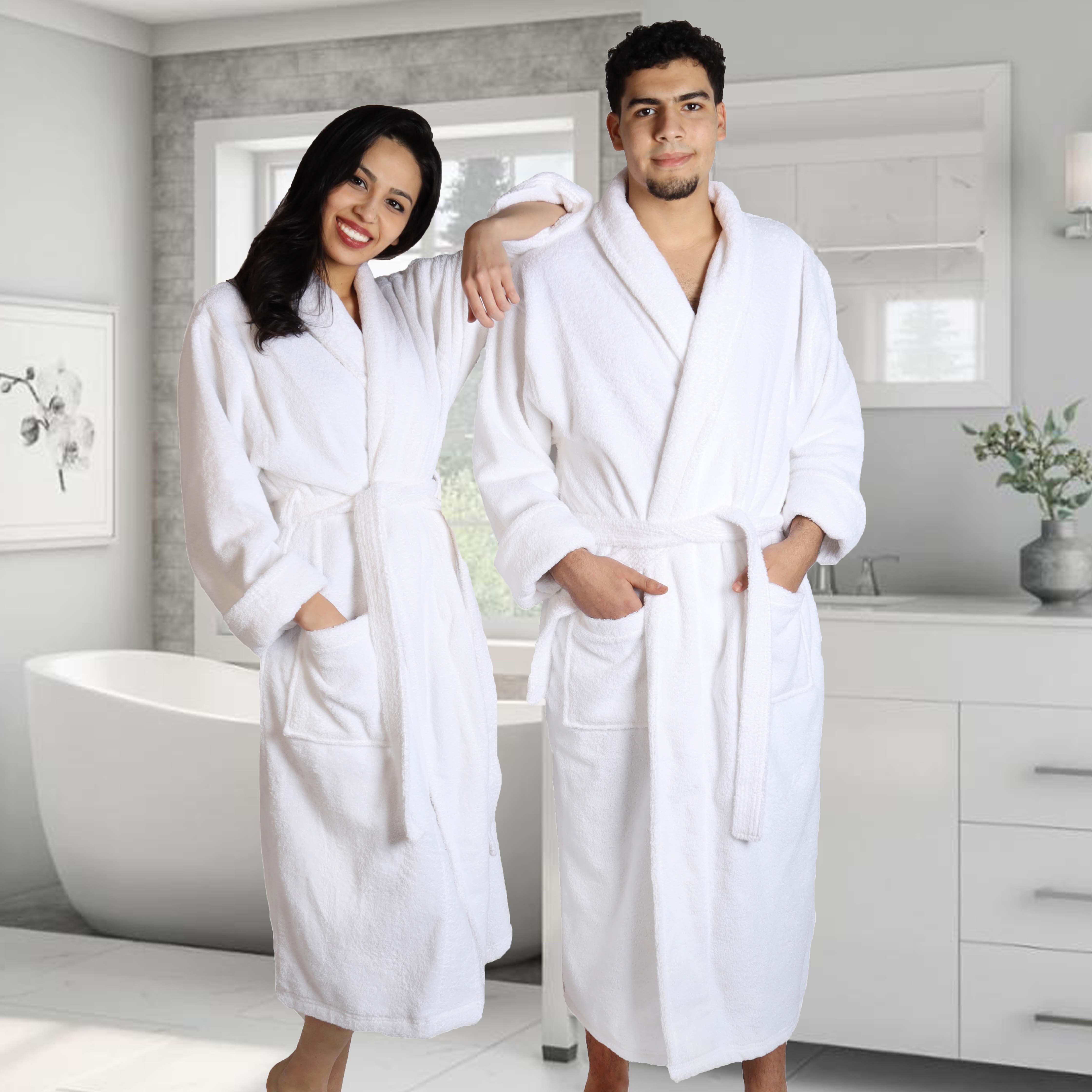 Premium Turkish Cotton Bathrobe for Women & Men - Unisex Shawl Collar Long Robe with Pockets | Soft Spa, Lounge & Hotel Style Bathrobe for Home Relaxation