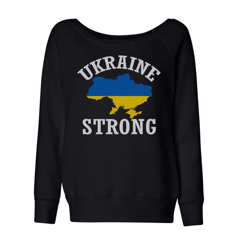 Ukraine Strong Wide Neck Fitted Junior Sweatshirt for Women - Comfortable Pullover for Casual Wear, School, and Sports
