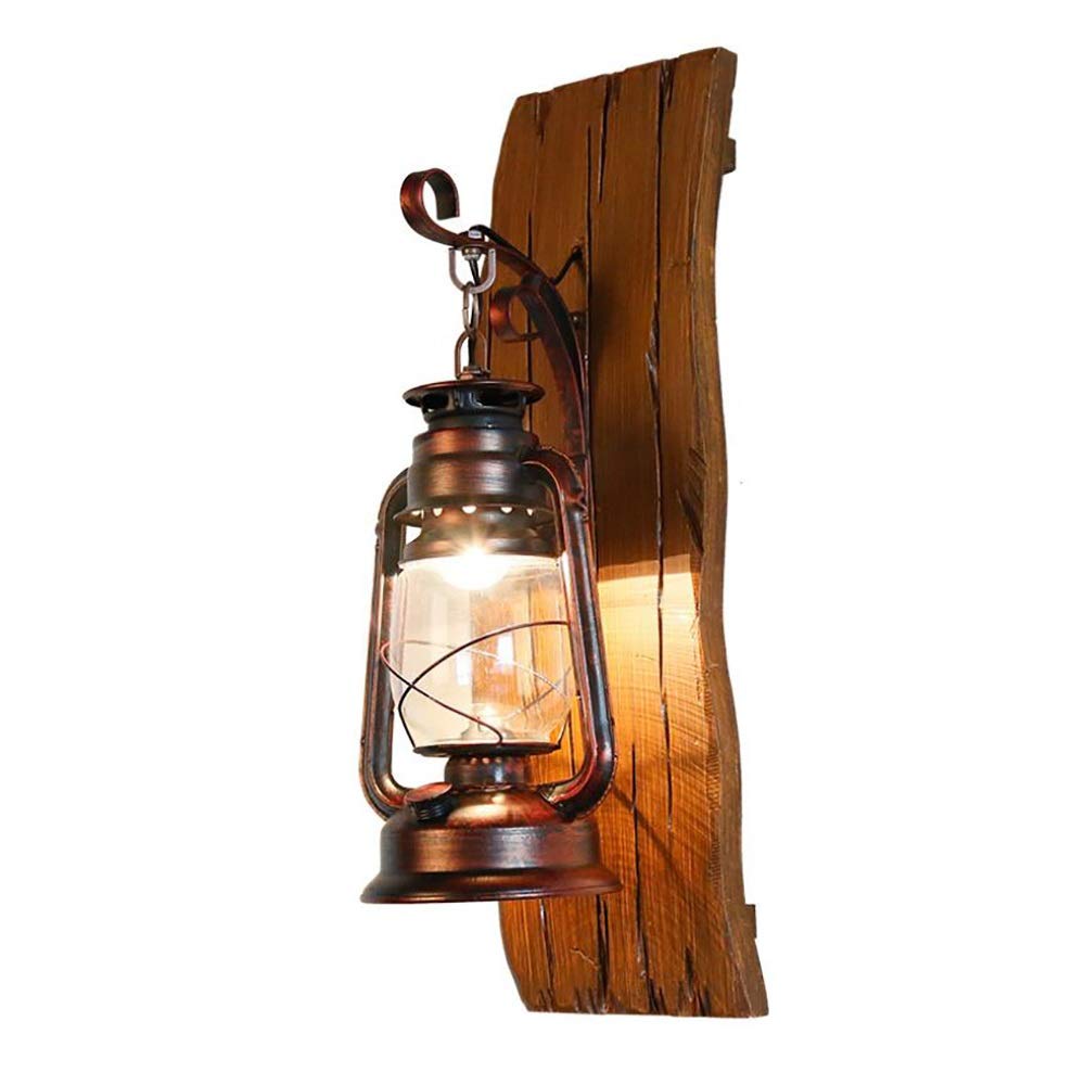 TOYM US American Village Solid Wooden Iron Kerosene Light - Handcrafted Mediterranean Antique Glass Wall Lamp for Rustic Home Decor | Perfect for Living Room, Bedroom, or Cabin Lighting